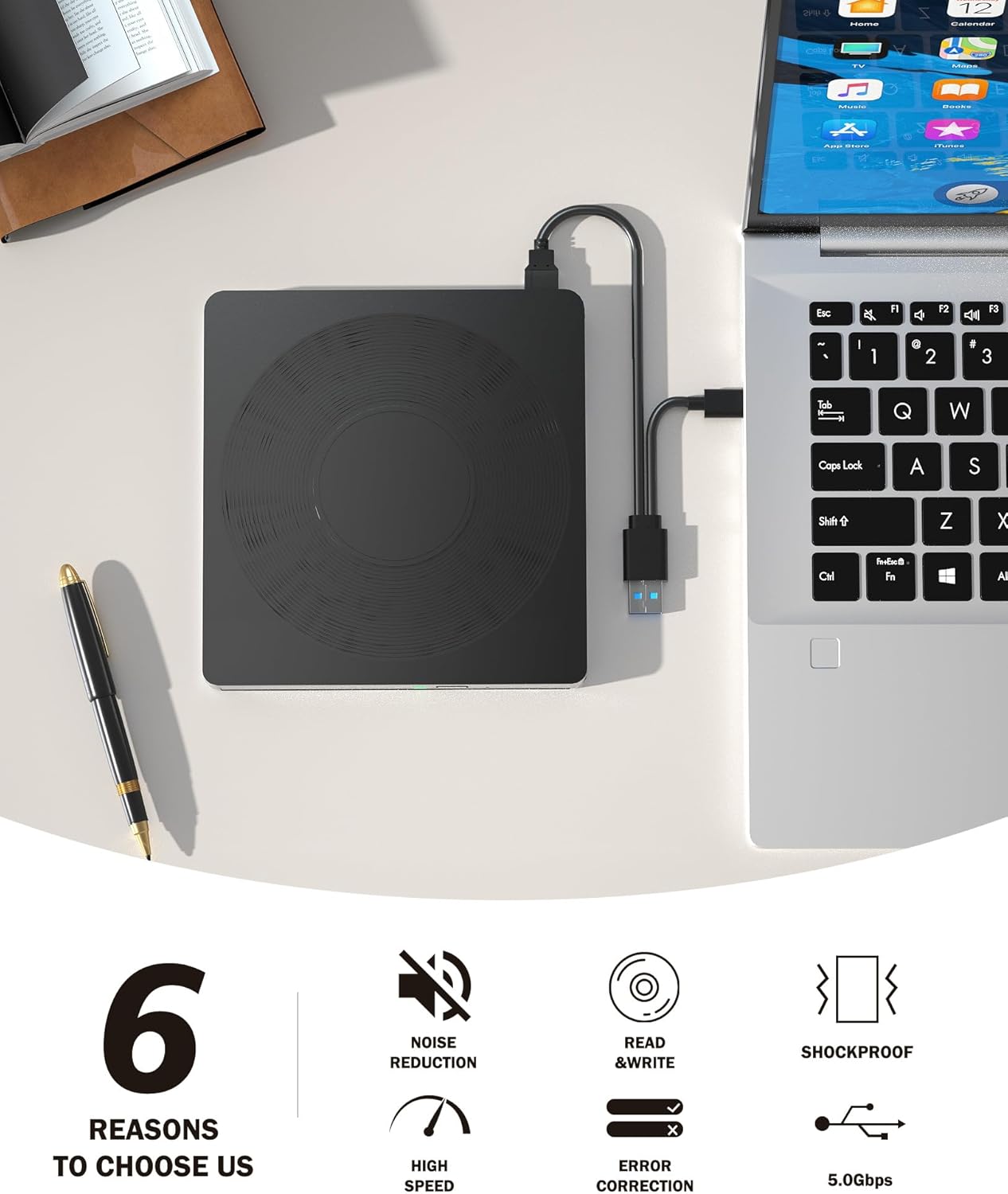 Wbacon 5 1 3.0 XP/7/8/10/11 in External DVD Player For Laptop with LightScribe DVD Burner CD Rom External CD/DVD Drive