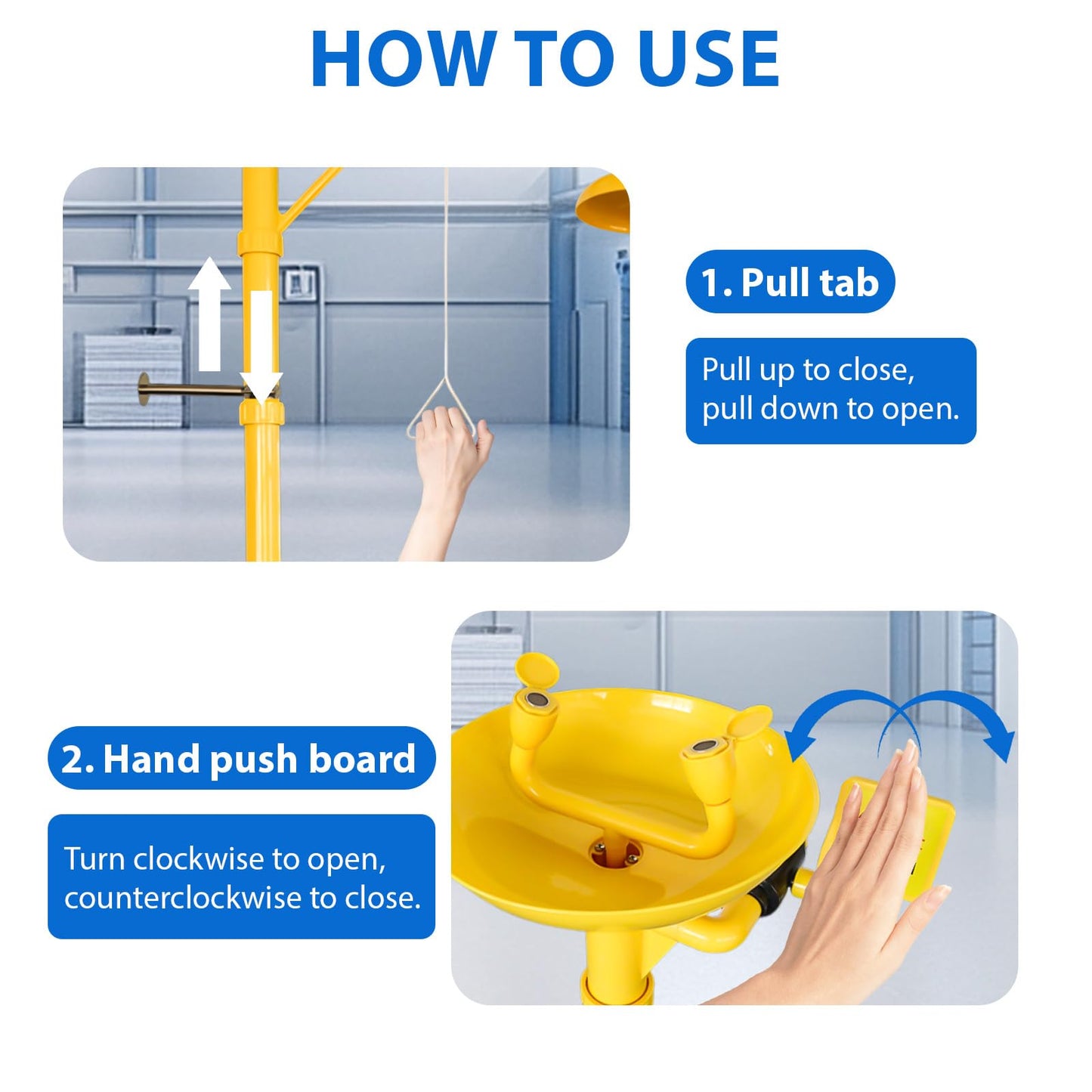 Emergency Shower Eye Wash Station Safty Shower Combination Eye Wash Station, NPT Thread with Emergency Sign First Aid Eyewash Station (ABS)