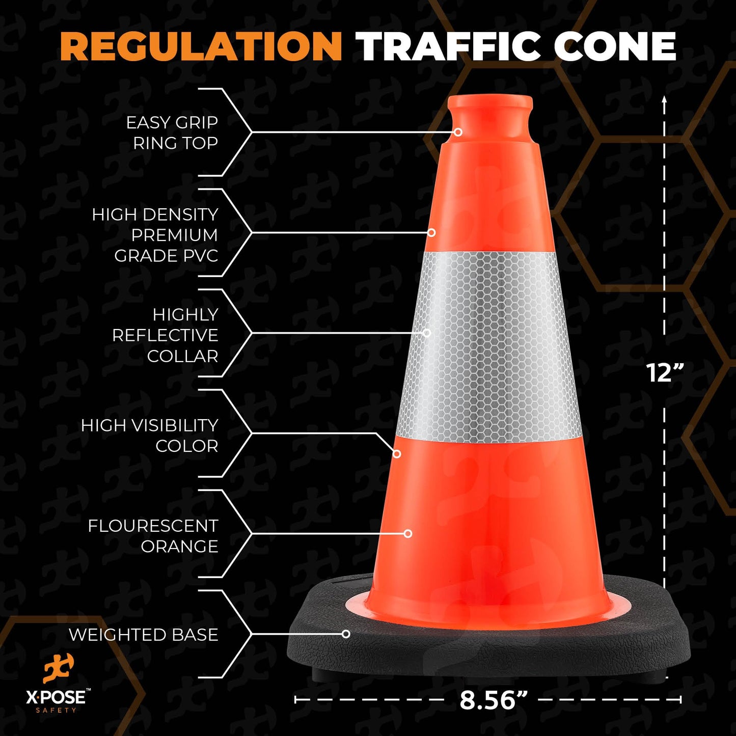 Xpose Safety 12 Inch Orange Traffic Cones with 4" Collar - 24 Pack Multipurpose PVC Plastic Safety Cone for Parking, Soccer, Caution, Kids and Construction - DOT Approved