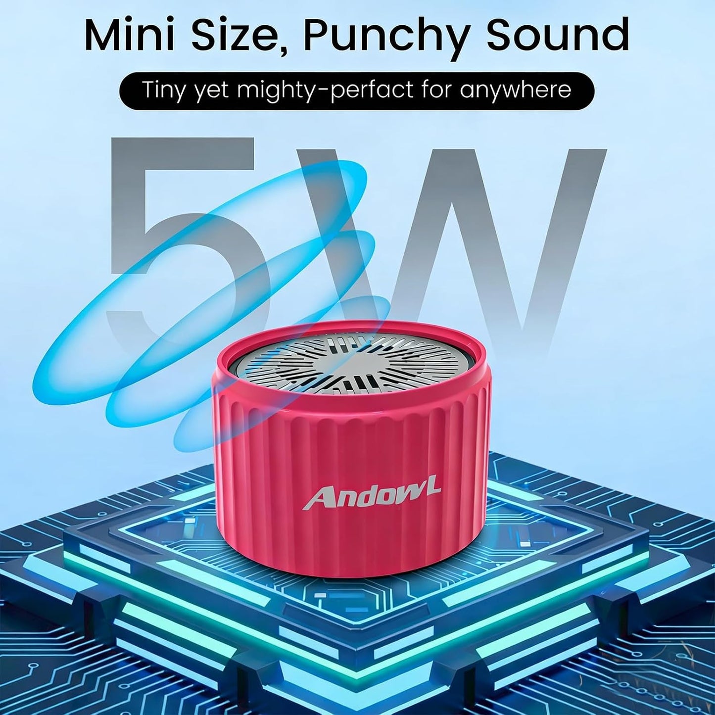 Andowl Mini Bluetooth Speaker, Portable Wireless Speaker with TWS Stereo Pairing, Built-in Mic, Micro SD Card Playback