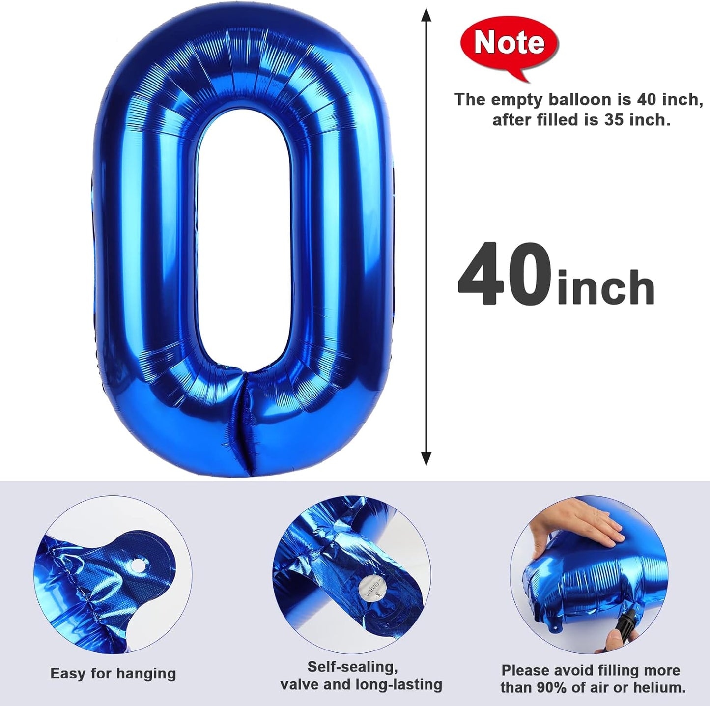 Number 0 Balloons - 40 Inch Navy Blue Birthday Decorations for Milestone Events | Perfect for Ages 10-60