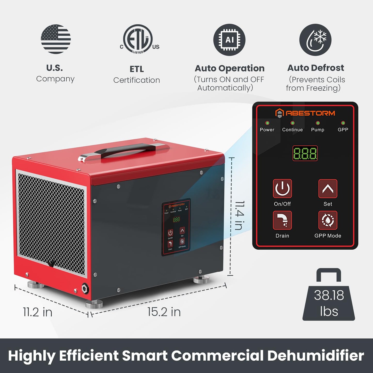 Abestorm Crawl Space Dehumidifiers with Pump and Hose, 70 PPD Compact Portable Commercial Dehumidifier Up to 1,000 sq. ft. Auto Defrost, Memory Starting Crawlspace dehumidifiers
