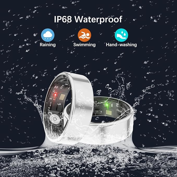 Smart Health Rings for Women Men, Fitness Tracker with Heart Rate, Blood Oxygen, HRV, Sleep Tracker, Step Tracker, No Subscription Fee, IP68 Waterproof Smart Ring for iphone & Android (Silver 6#)