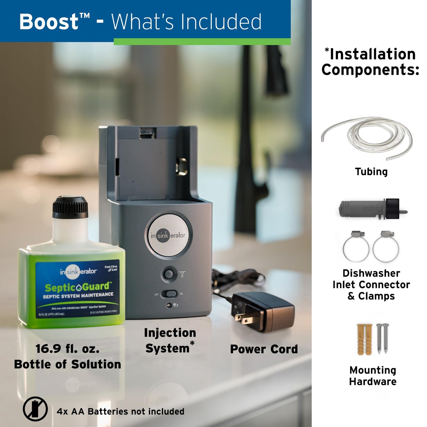 INSINKERATOR BOOST Injection System with Septic Guard Solution, Septic System Maintenance for INSINKERATOR Garbage Disposals, BST-SG