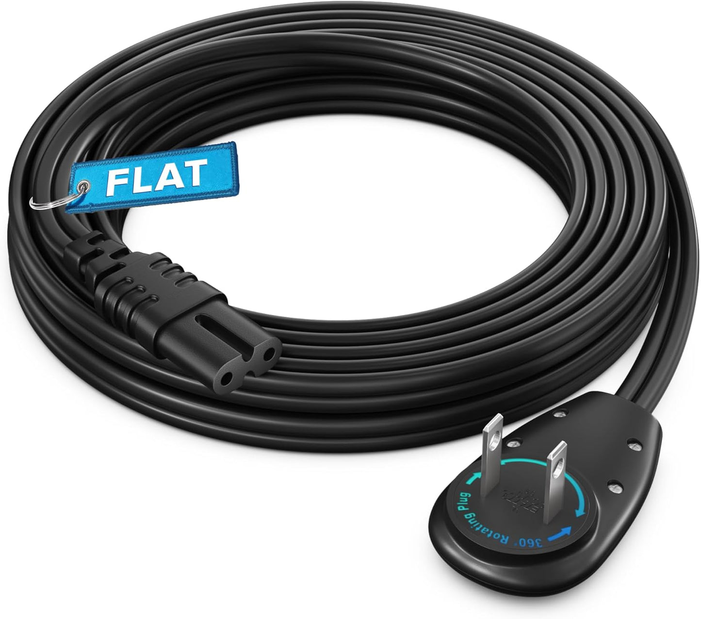 Maximm 2-Prong 10ft, 360 TV Power Cord Rotating Flat Plug, UL Certified, Non-Polarized, Compatible with Samsung, LG