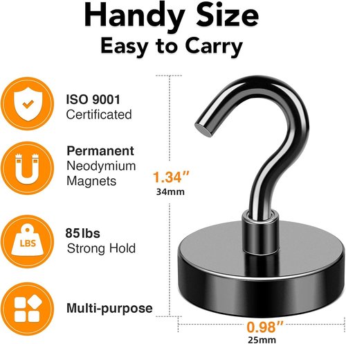 MIKEDE Heavy-Duty Black Magnetic Hooks - 85Lbs Capacity for Cruise Cabin & Kitchen | Pack of 10