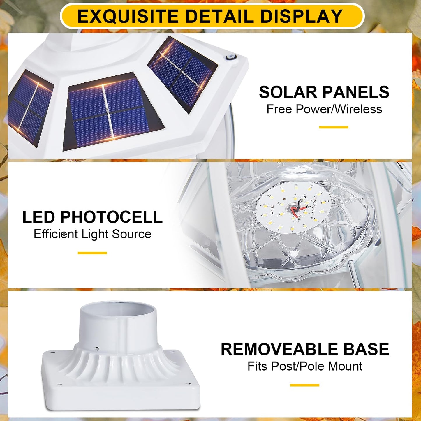GYDZ Solar Post Light, Waterproof Aluminum Lamp for Pillar, Dusk to Dawn, Model 6531S.E-WH, White