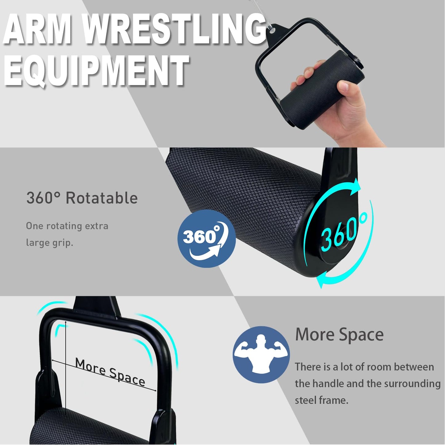 KORIKAHM Arm Wrestling Handles, Thick Armwresting Training Equipment LAT Pulldown Attachments D Handle, V Bar Cable Machine Attachments, Gym Handles for Forearm, Wrist Strength Training (Big Grip)