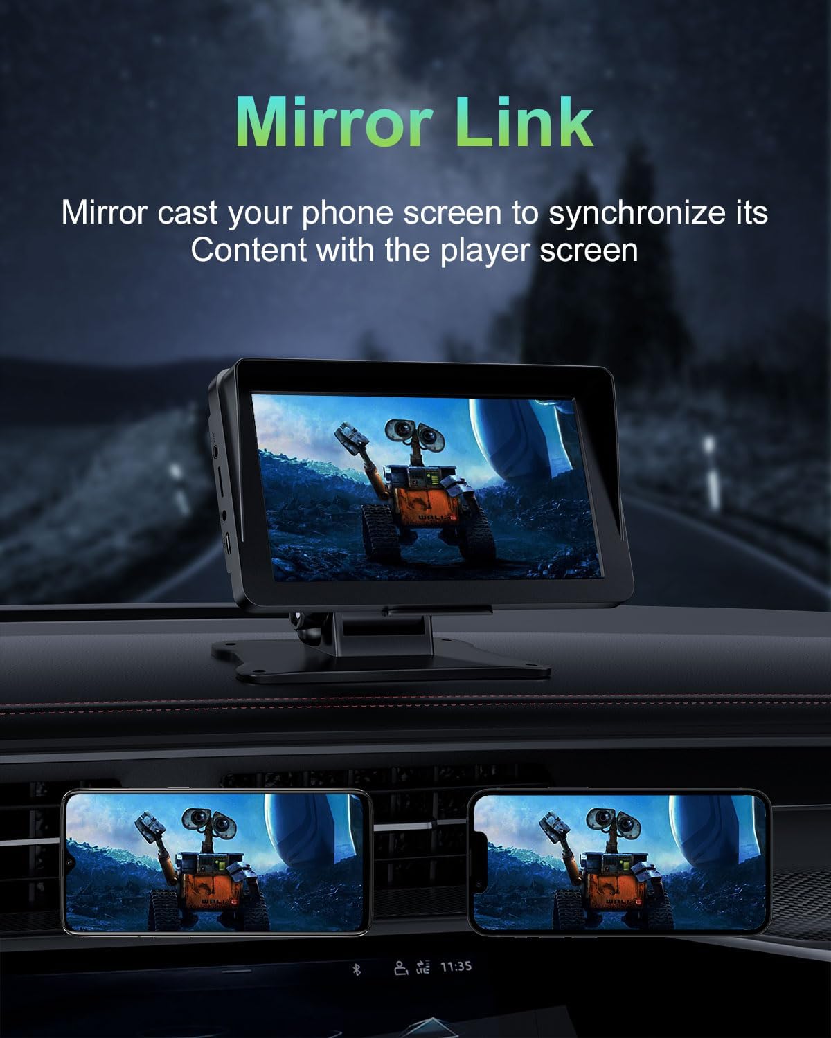 25HOURS 7" 1080P Apple Carplay Screen for Car, HD Portable Wireless Apple Carplay & Android Auto Touchscreen