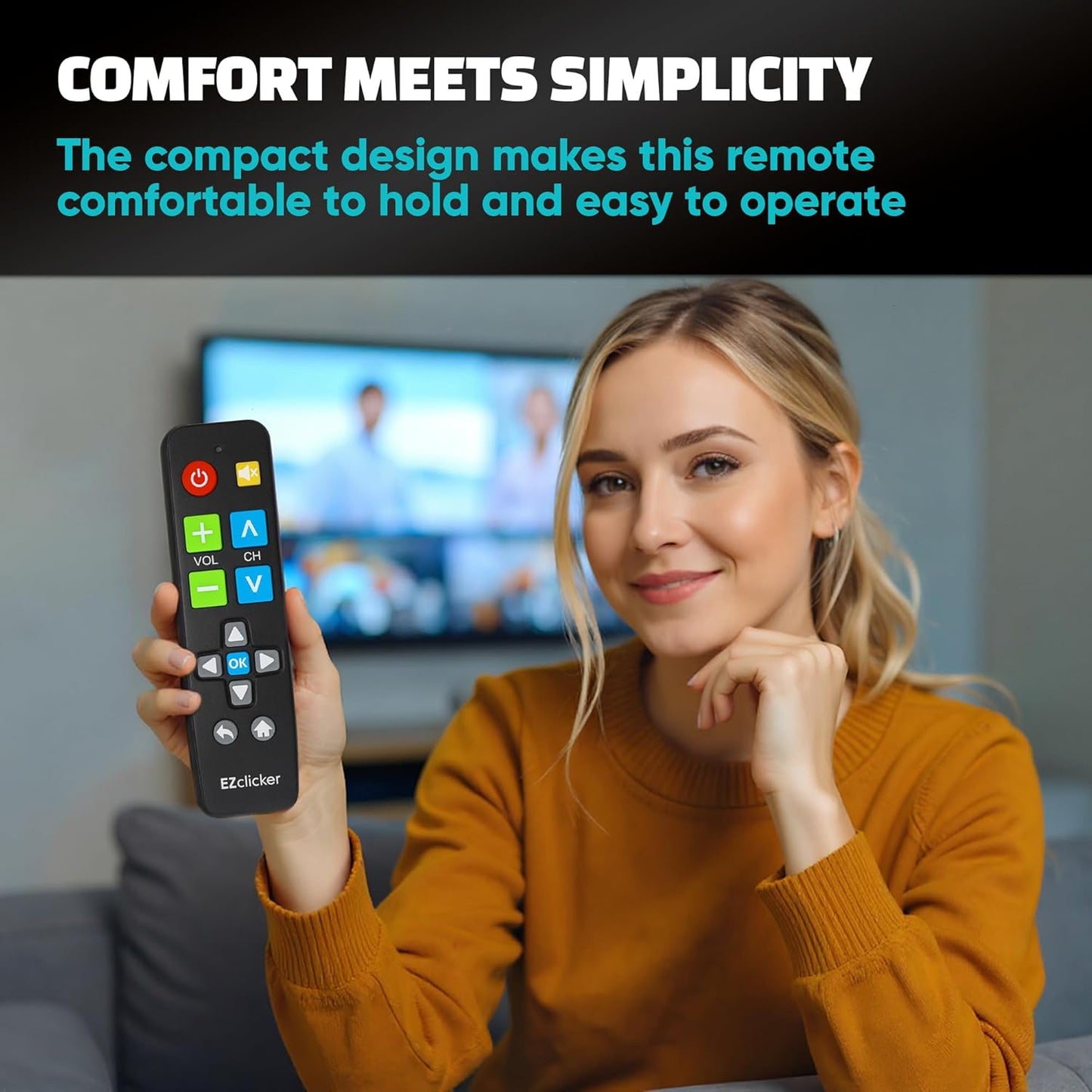EZClicker (2xAAA Big Button Universal TV Remote (Black) Simple Easy to Use, Great for Seniors, Works with Major TV