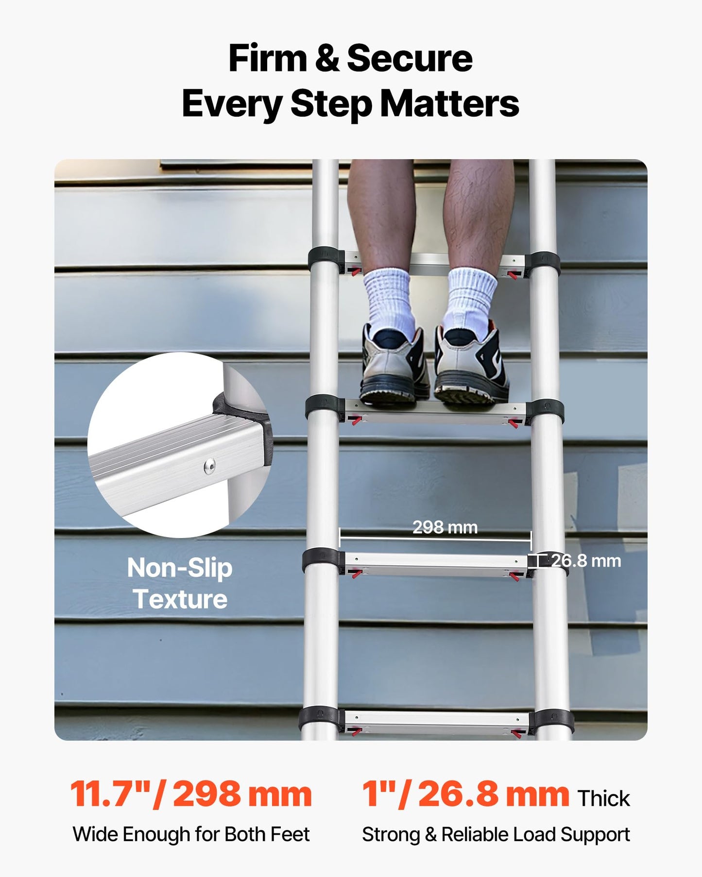 VEVOR 12.5ft Telescoping Ladder, Aluminum Lightweight Multi-Purpose Collapsible Extension, One-Touch Retraction Ladder, Heavy Duty 330LBS Max Capacity with Non-Slip Feet, for Home, Outdoor Work, Loft