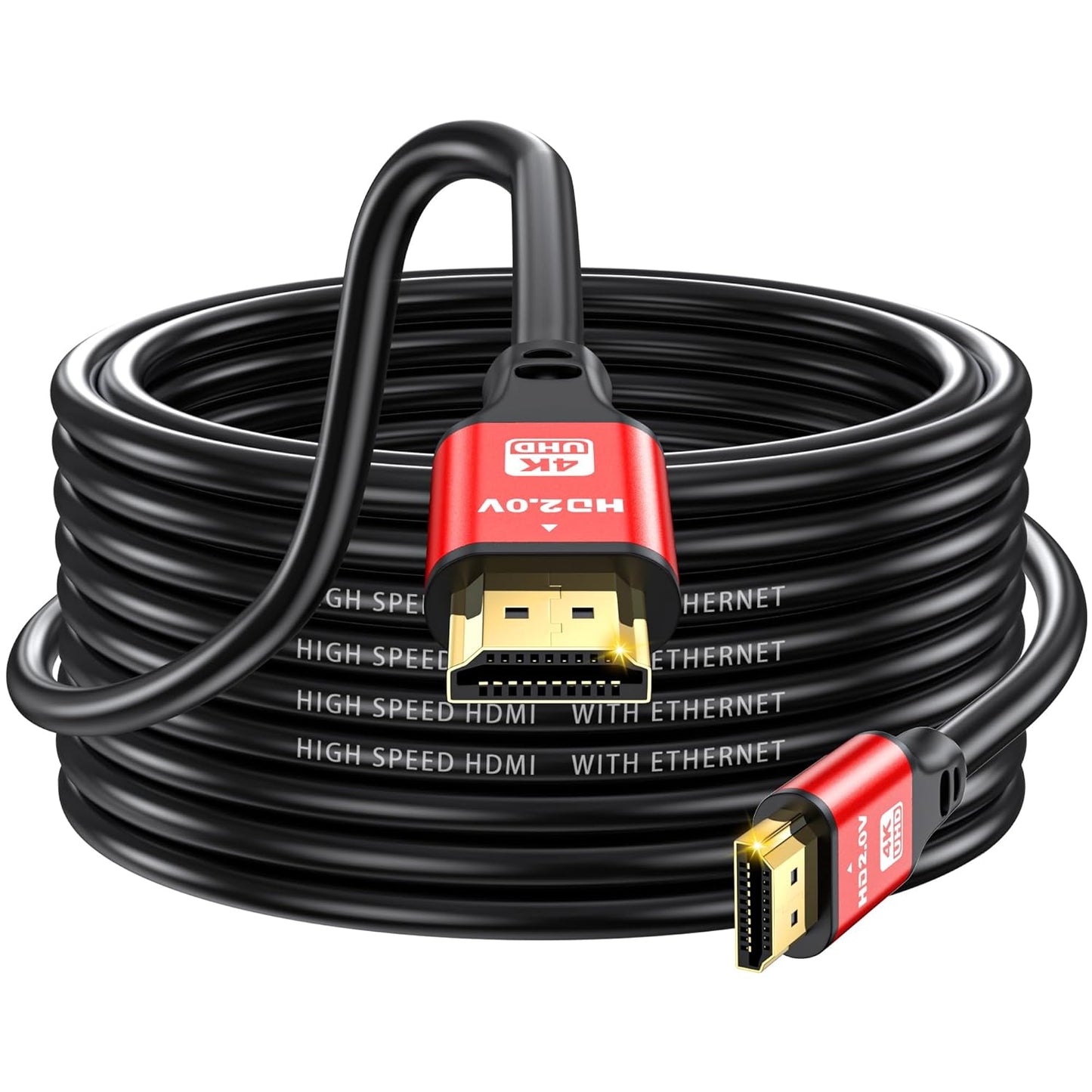 35FT 4K60Hz, 4K Setup. Long HDMI Cable High Speed HDMI Cable with Gold Plated Connectors, Red Aluminum Housing