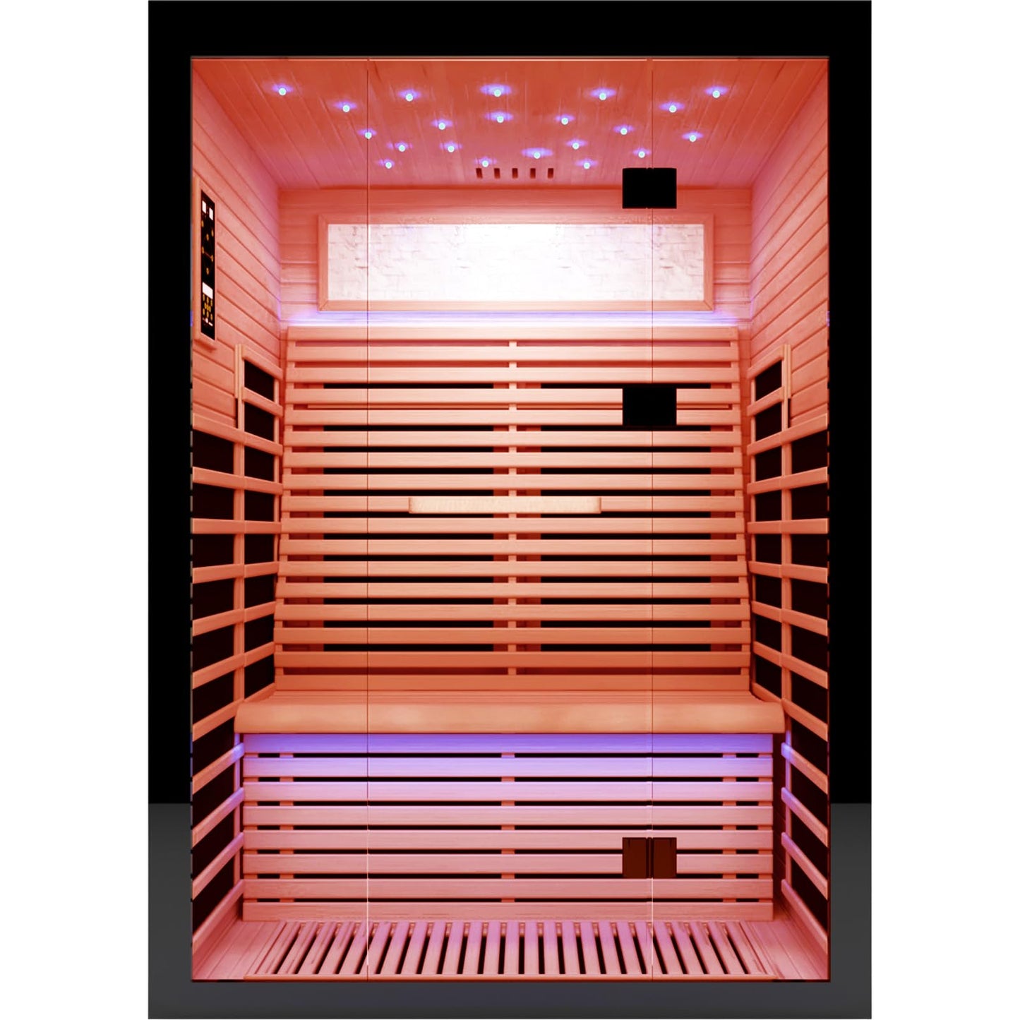OUTEXER Sauna for 2 Person Far Infrared Saunas 2100W 120V Room Home Canadian Hemlock Indoor Low-EMF Dry Saunas with with Oxygen Bar 7 Color Light 53.1 * 47.2 * 74.8inch