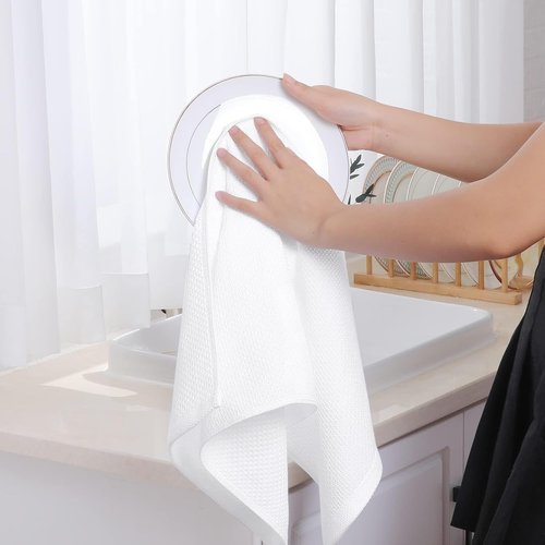 Homaxy 100% Cotton Kitchen Dish Towels - Ultra Soft, Absorbent & Quick Drying | 13 x 28 Inches, 4-Pack, White