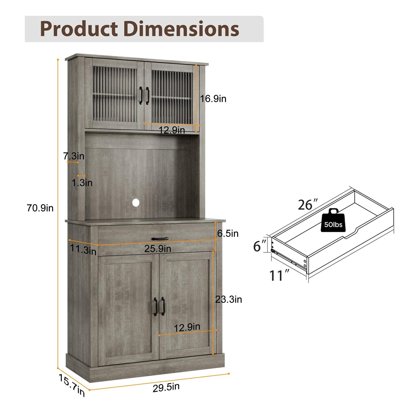 IDEALHOUSE Kitchen Pantry Cabinet with Adjustable Shelf, 71" Tall Storage Cabinet with Microwave Stand, Food Pantry Cabinets for Kitchen, Dining Room, Living Room, Black