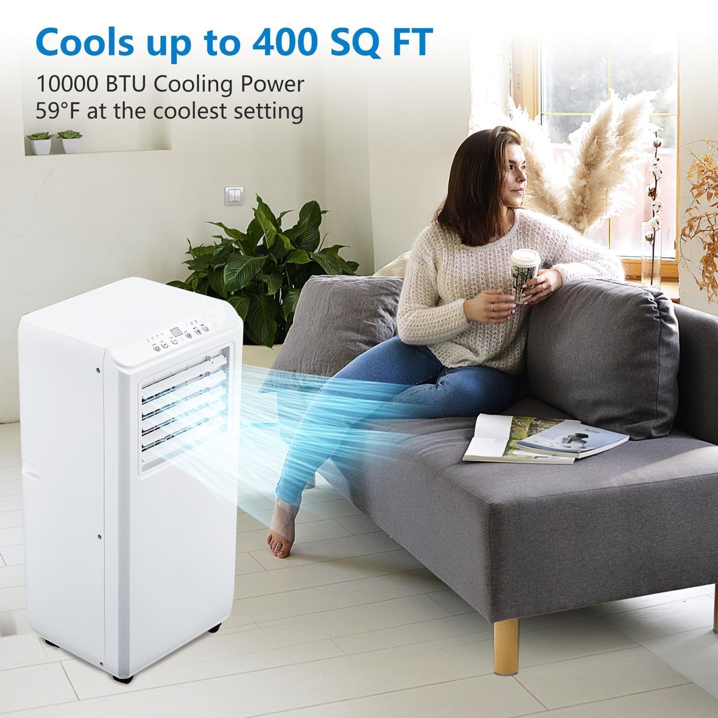 GarveeLife Portable Air Conditioner,10,000 BTU for Rooms up to 450 Sq.Ft., Smart Compact AC Unit with Cooling, Dehumidifier, Fan, Remote Control and Window Kit, White