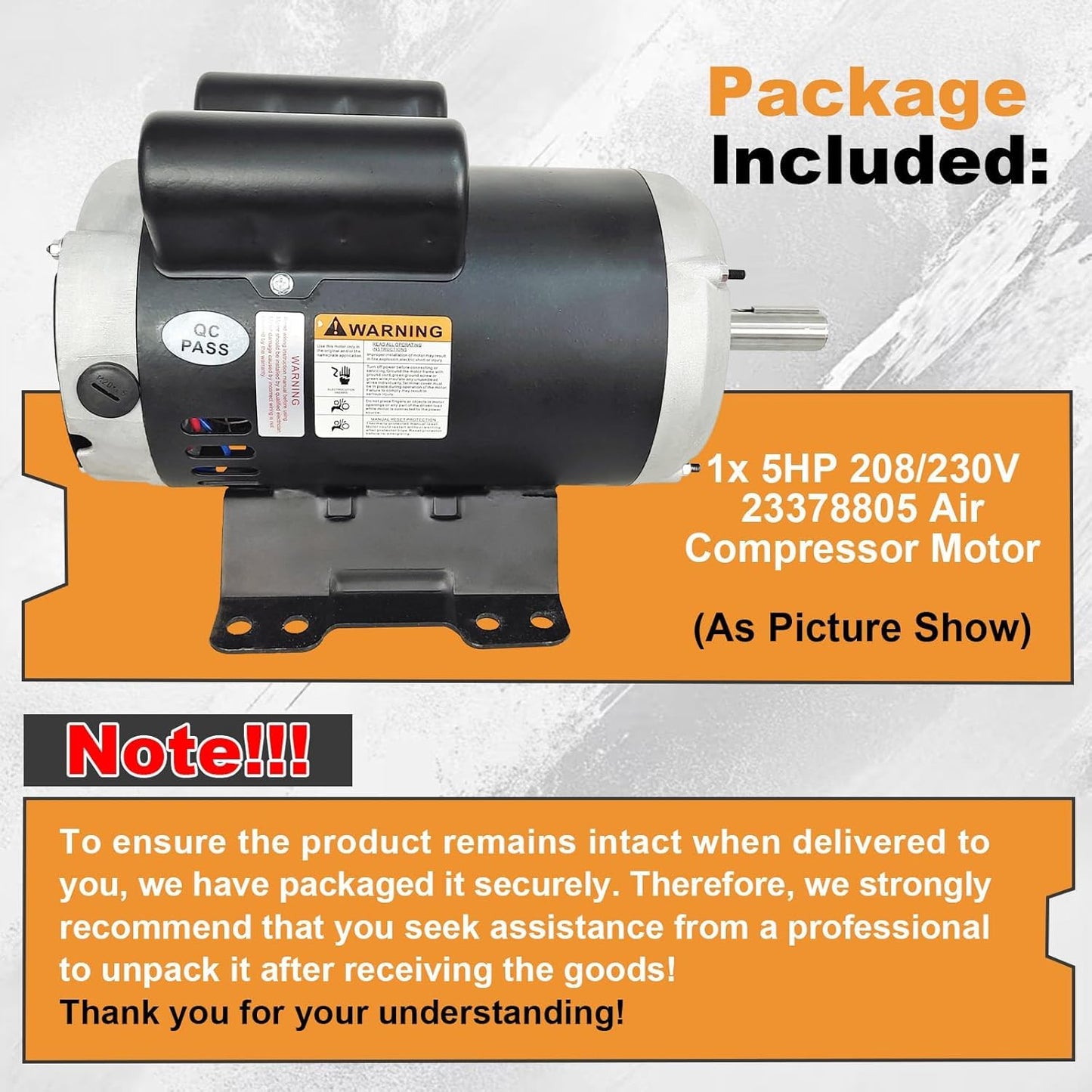 MAIXIUNIAN 23378805 5HP Air Compressor Motor 208/230V Compatible with Ingersoll Rand Single Phase, 184 Frame 3450 RPM 60Hz Electric Motor Replace# 23220064 54421193 56283138