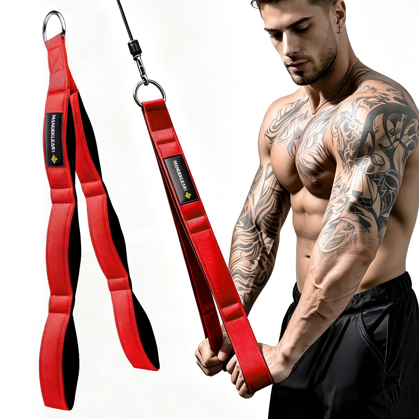 MANUEKLEAR Tricep Rope Cable Attachment Handles, Greater Range of Motion, Tricep Pull Down Rope for Push Downs, Crunches, Facepulls for Professional Gym (Red)