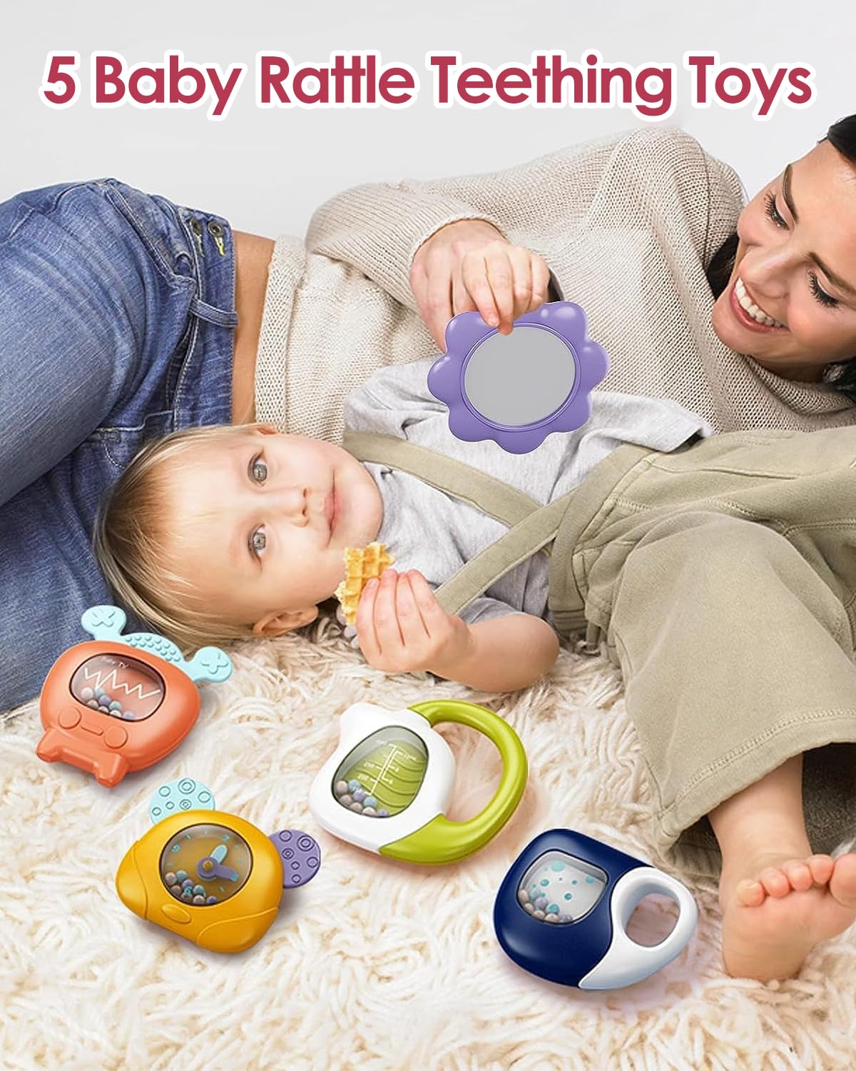 dearlomum Baby Play Mat Gym, Funny Play Piano Tummy Time Activity Mat with 5 Infant Sensory Toys, Music and Lights, Boy & Girl Gifts for Newborns 0 to 3 6 9 12 Months (Pink)