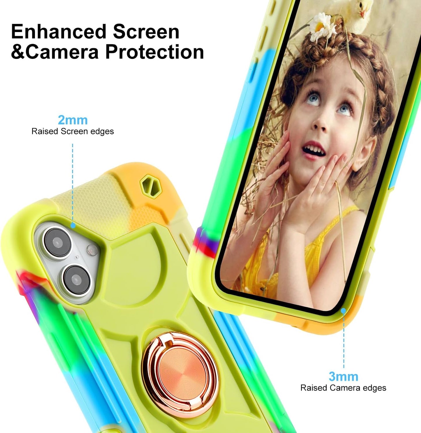 Cookiver 16 6.1 inch for iPhone Case - Heavy Duty Shock Resistant Military Grade Rugged Case with Ring Stand, Glass