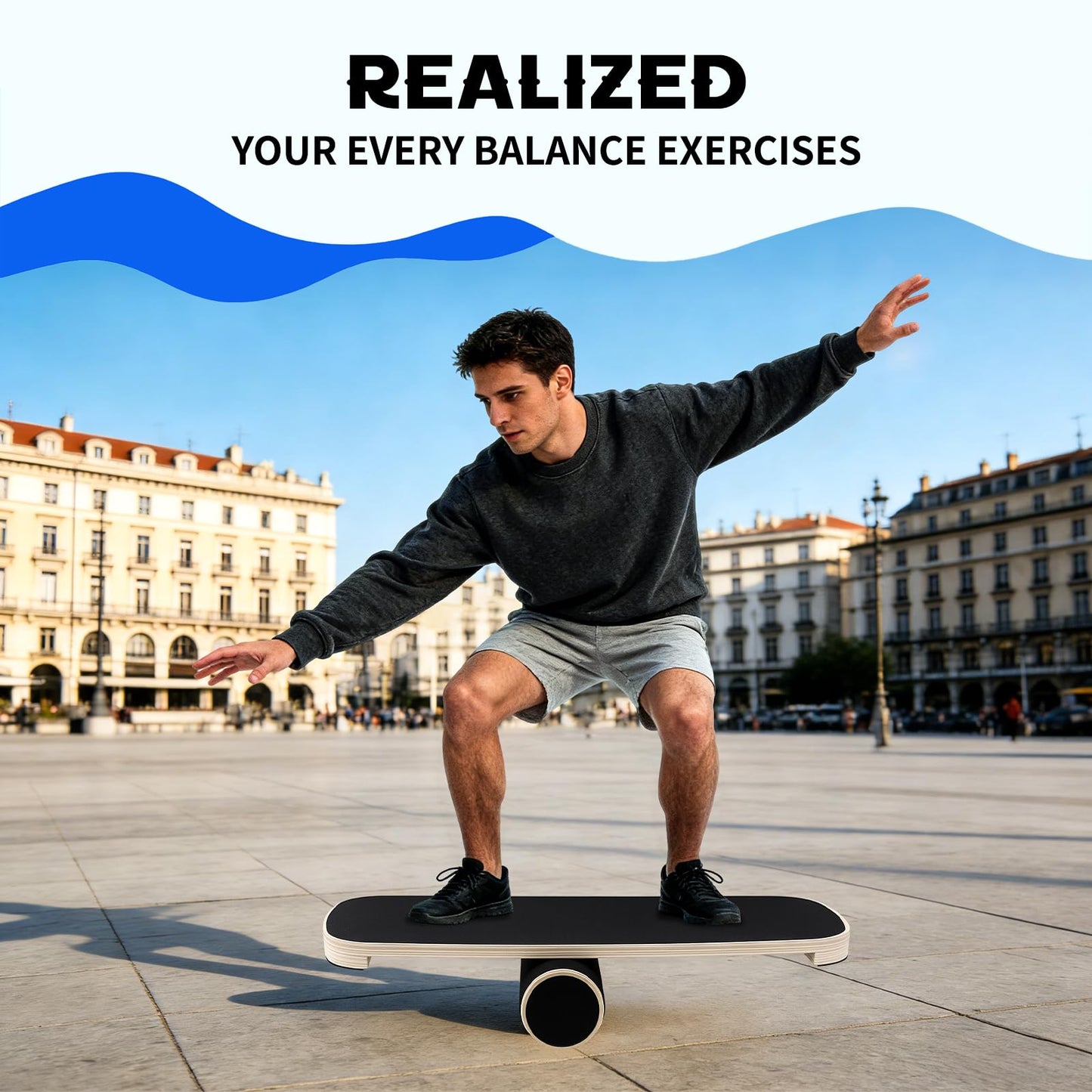 HAIZAIGUOGUO Wooden Balance Board for Adults, 350lbs Capacity Surf Balance Trainer with Anti-Slip Surface, Skateboard Snowboard Training Equipment for Core Strength & Balance Control
