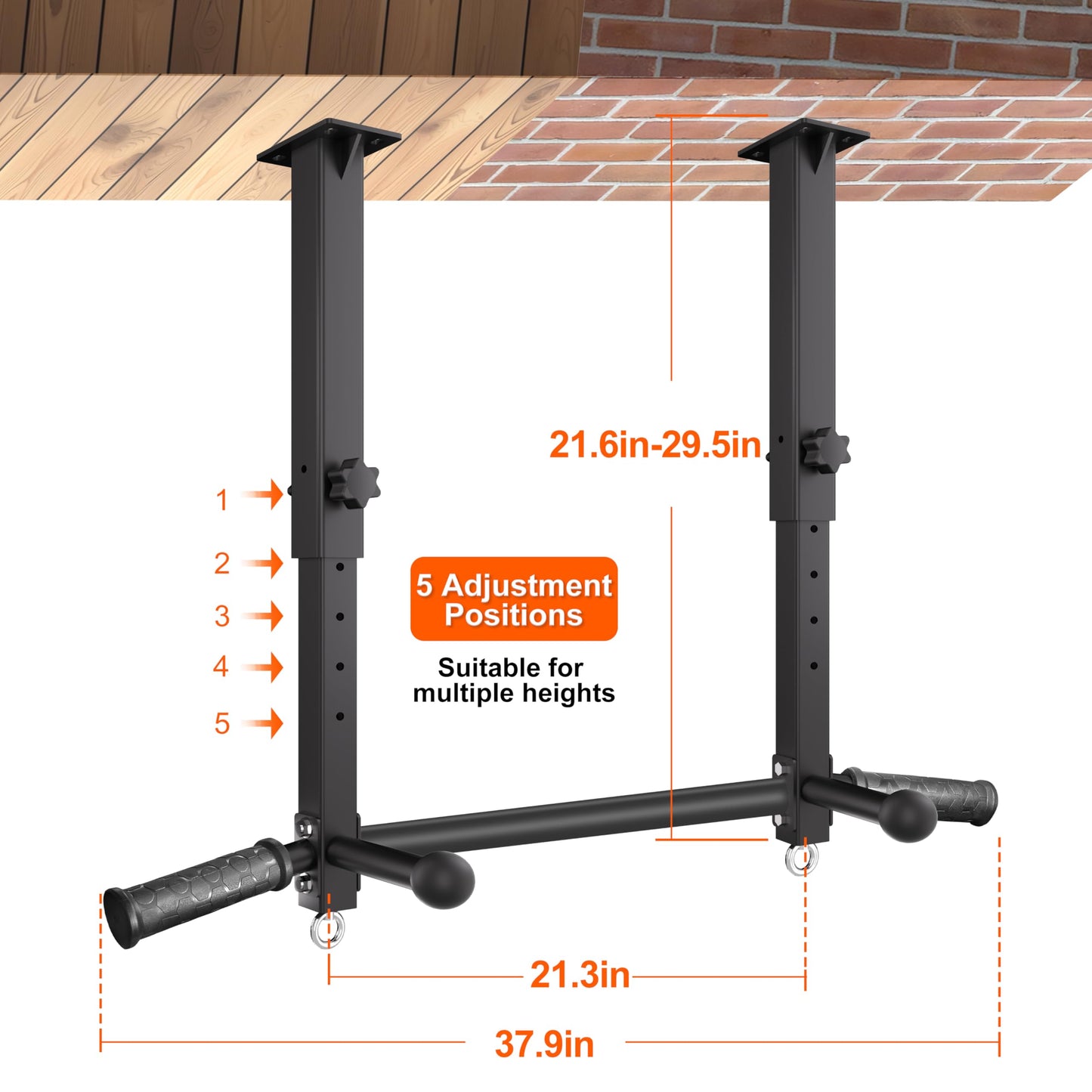 Ceiling Mount Pull Up Bar for Garage/Basement/Rafter - Heavy Duty 800LBS Adjustable Height Multi-Grip Chin Up Bar,Ceiling Joist/Beam Mounted Pull-Up Bar with Ball Finger & Round Anchors