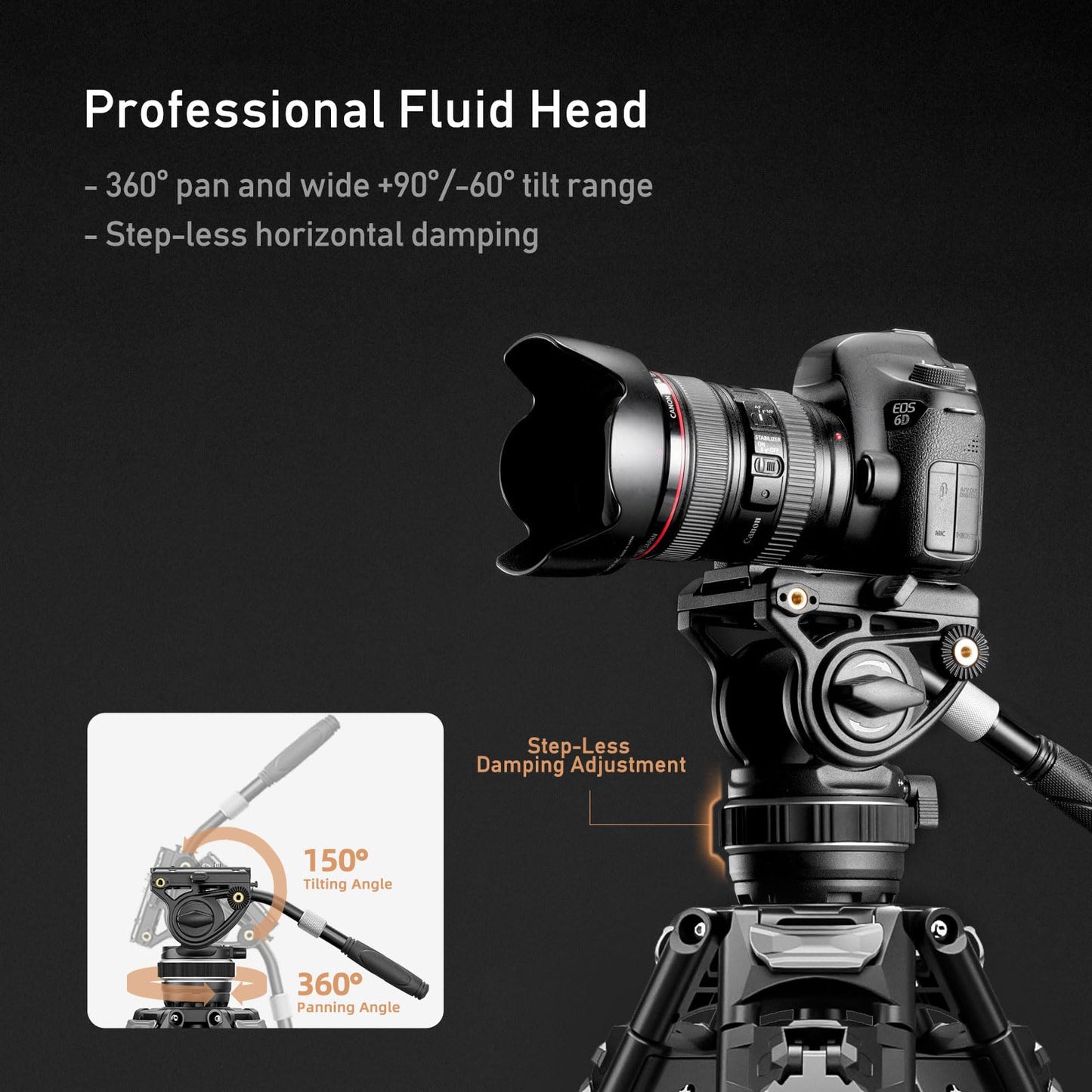 Cayer FA310H Video Camera Tripod with Fluid Head, 75" Aluminum Tripod with One Step Leg Locks & Rapid Adjust, 2 Quick Release Plates & Carry Handle for DSLR Cameras Camcorders, Max Load 22 lbs