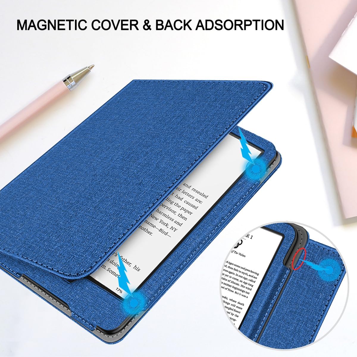 Snowwicase Ebook Case with Stand and Hand Strap,Incompatible Alcatel TCL (Navy Blue)