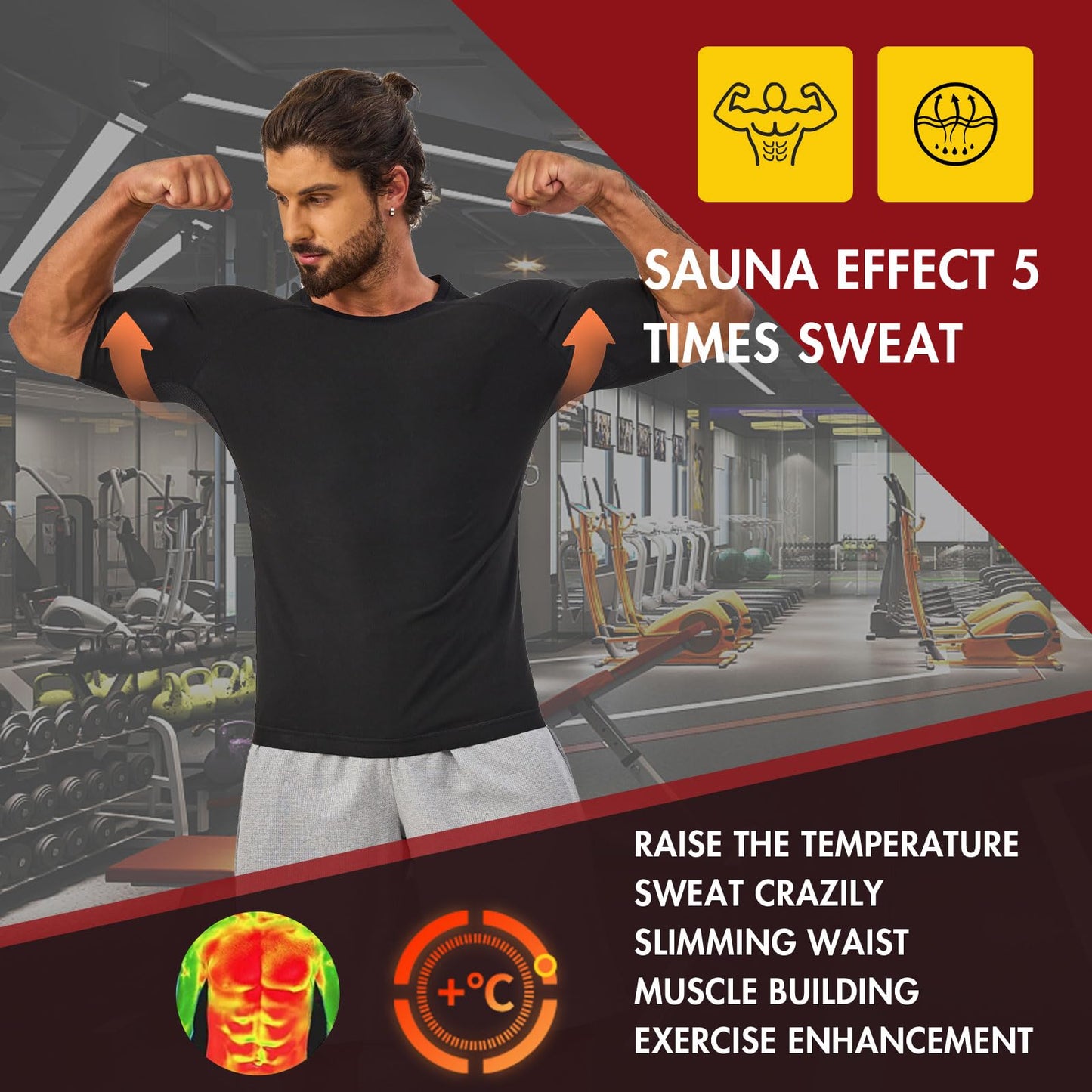 Lsnere Sauna Suit Sweat Shirt For MenHeat Trapping Compression Vest Shapewear Top Gym Exercise Slimming Body Shaper Workout Sweating Jacket XL