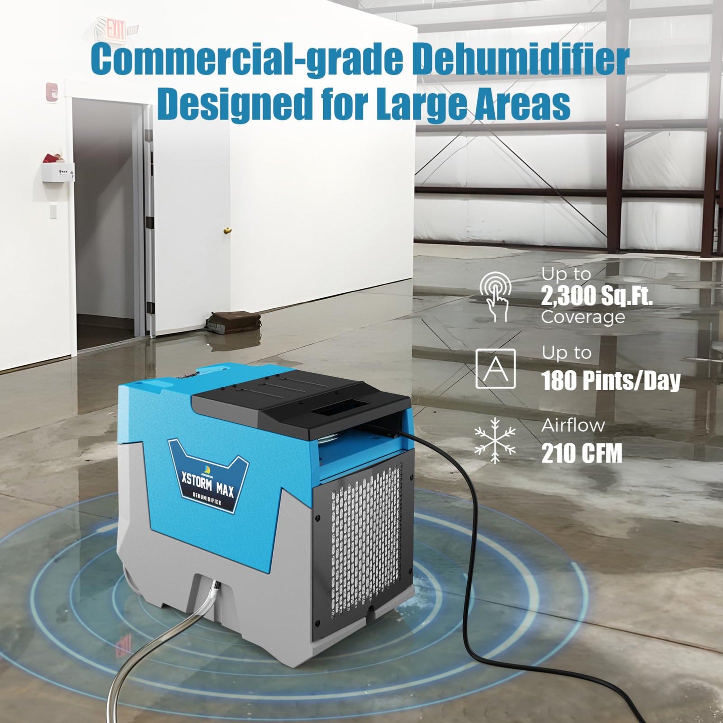 ARGENDON Commercial Dehumidifier,180 Pints Industrial Dehumidifier with Pump & Drain Hose for Whole House, Crawl Space, Warehouse, Up to 2,300 sq ft, Water Damage Restoration, 5-Year Limited Warranty