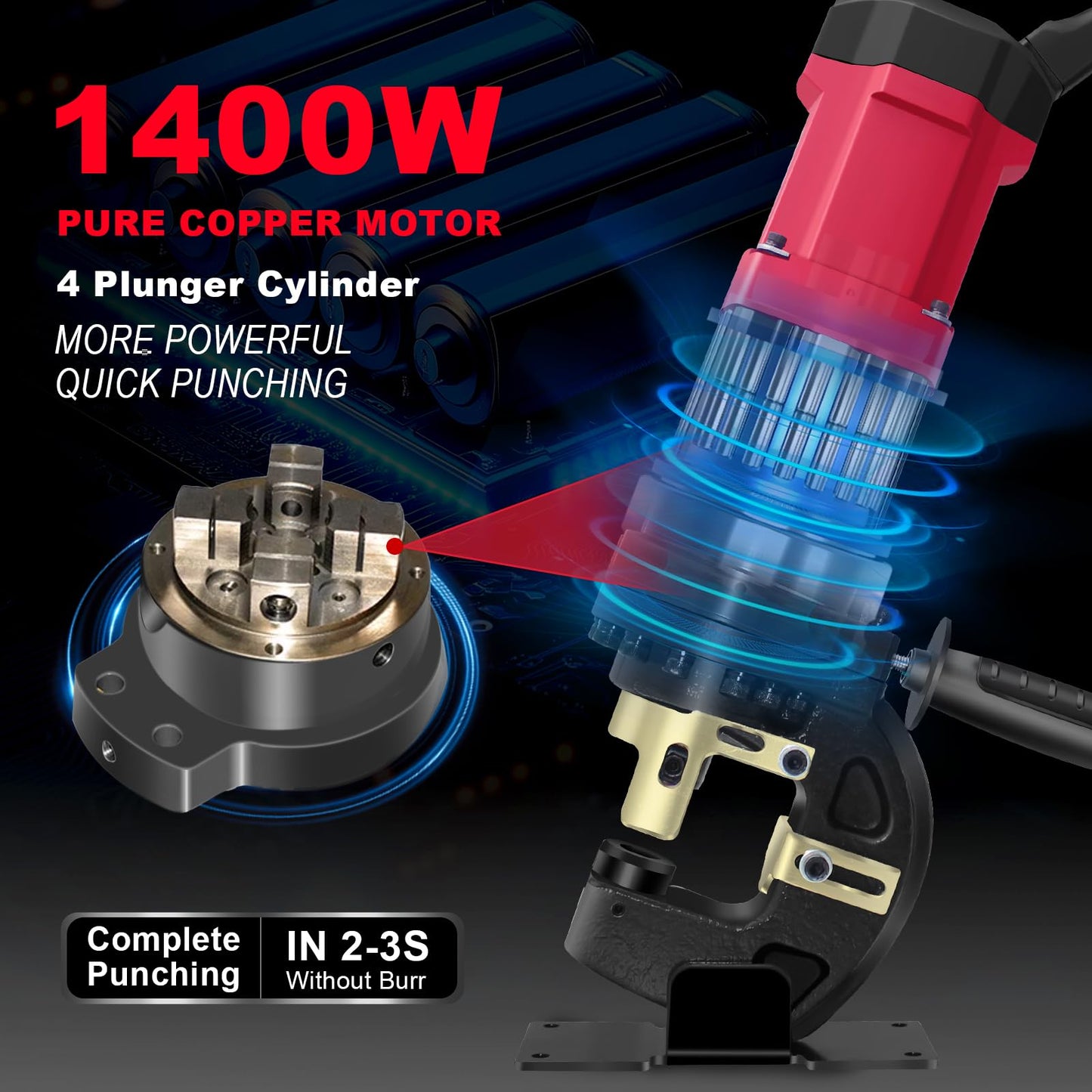 1400W Electric Hydraulic Hole Puncher, 22T Heavy Duty Hydraulic Hole Punch for Metal, Portable Punching Machine with 5 Dies - Precise Drilling for Aluminum Copper Plate Angle Iron Steel, MHP-20
