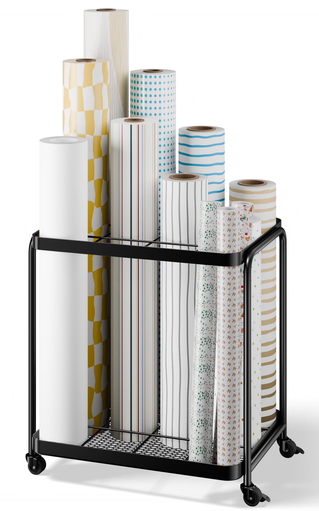 Josmimic Blueprint Storage Rack with Silent Wheels,12 Slots（4.3‘’×3.9‘’） Wrapping Paper Organizer Storage, Sturdy Cart for Organizing Construction Plans, Artwork,Map,Posters in Home/Office/School