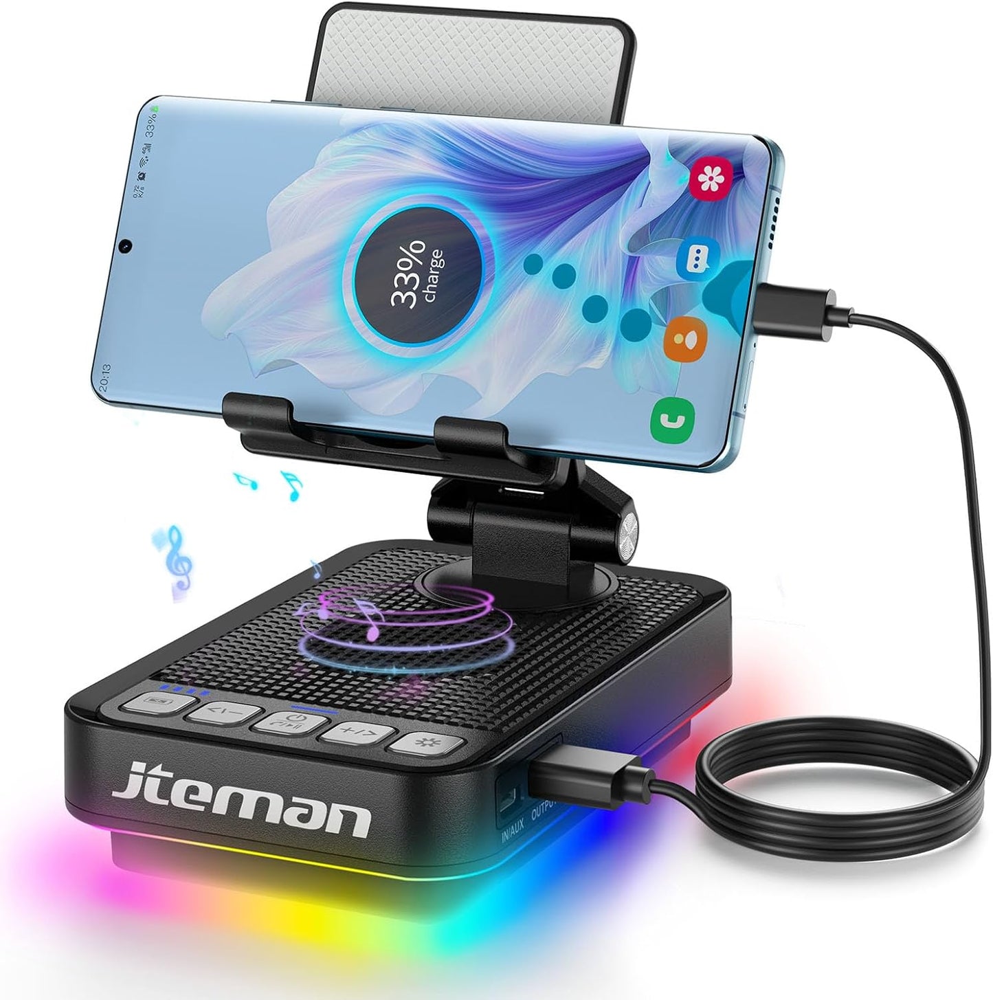 JTEMAN 360 Gifts for Men Women Phone Stand Bluetooth Speaker with Light and Charging Function, Rotating Phone Holder