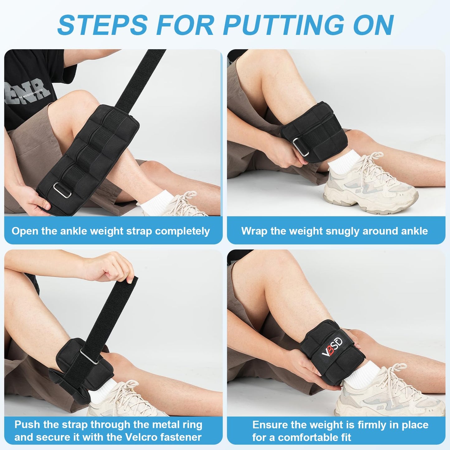 VBSD Adjustable Ankle Weights for Men Women, 10lb 1 Pair Leg Weight Straps, Weighted Ankle Weights Set for Gym, Yoga, Jogging, Walking, Aerobics, 1-5 lbs Each Ankle, 1 Pair 2-10 lbs