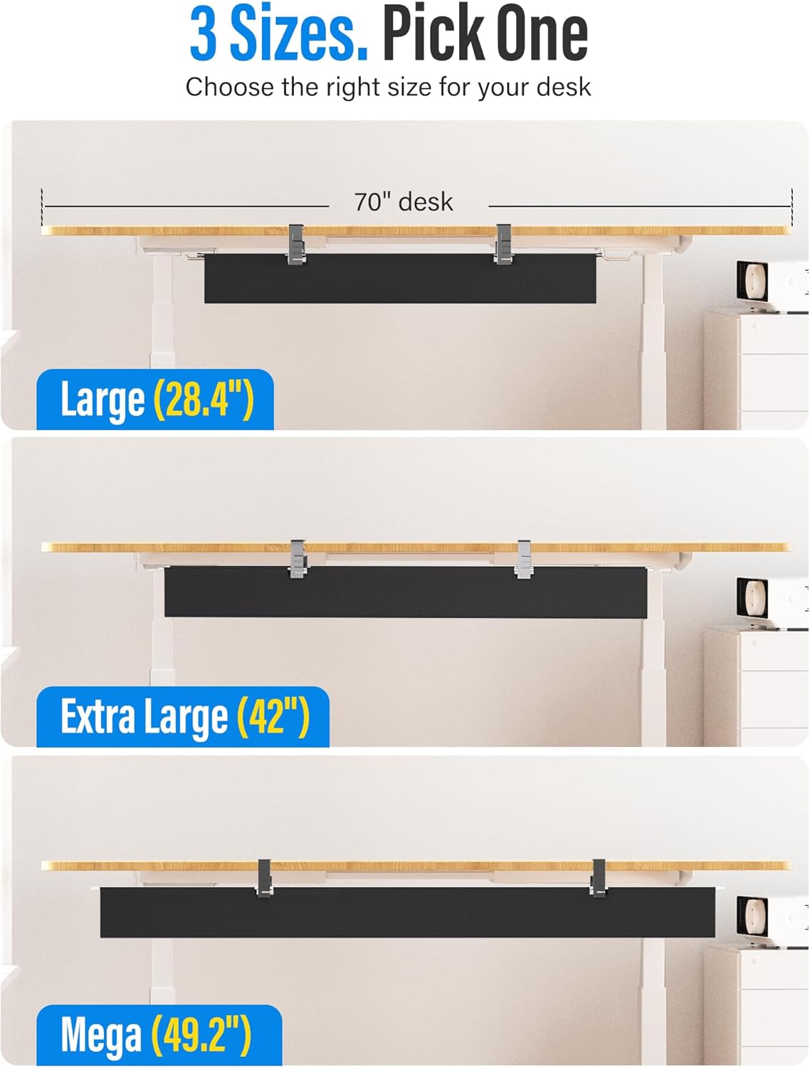 Cinati 28.4" 30lbs [Upgraded] Large Under Desk Cable Management Tray, Cable Management Under Desk No Drill, Fabric Cord