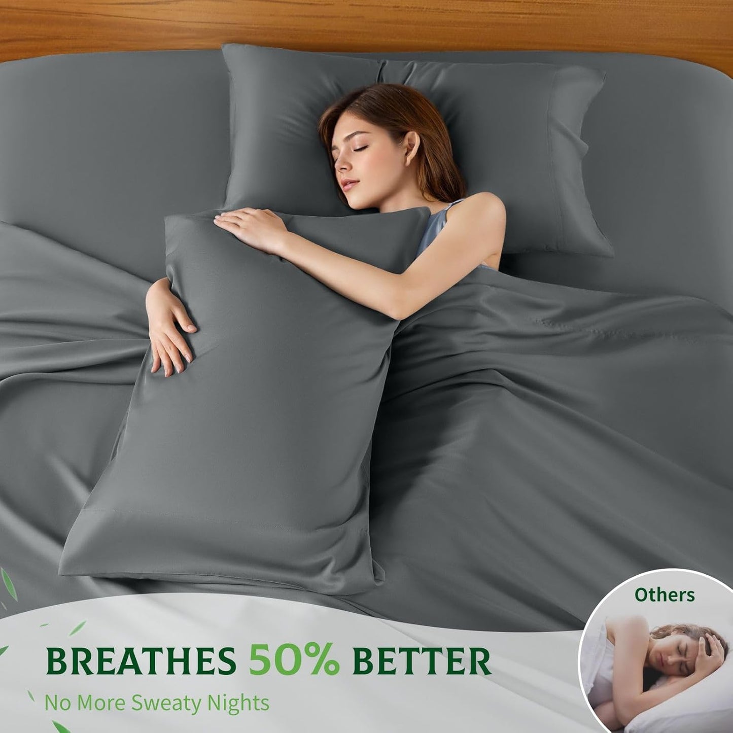 SONORO KATE Bamboo Viscose Bed Sheets - Ultra Soft & Cooling, Extra Deep Pocket (Dark Grey, Queen)