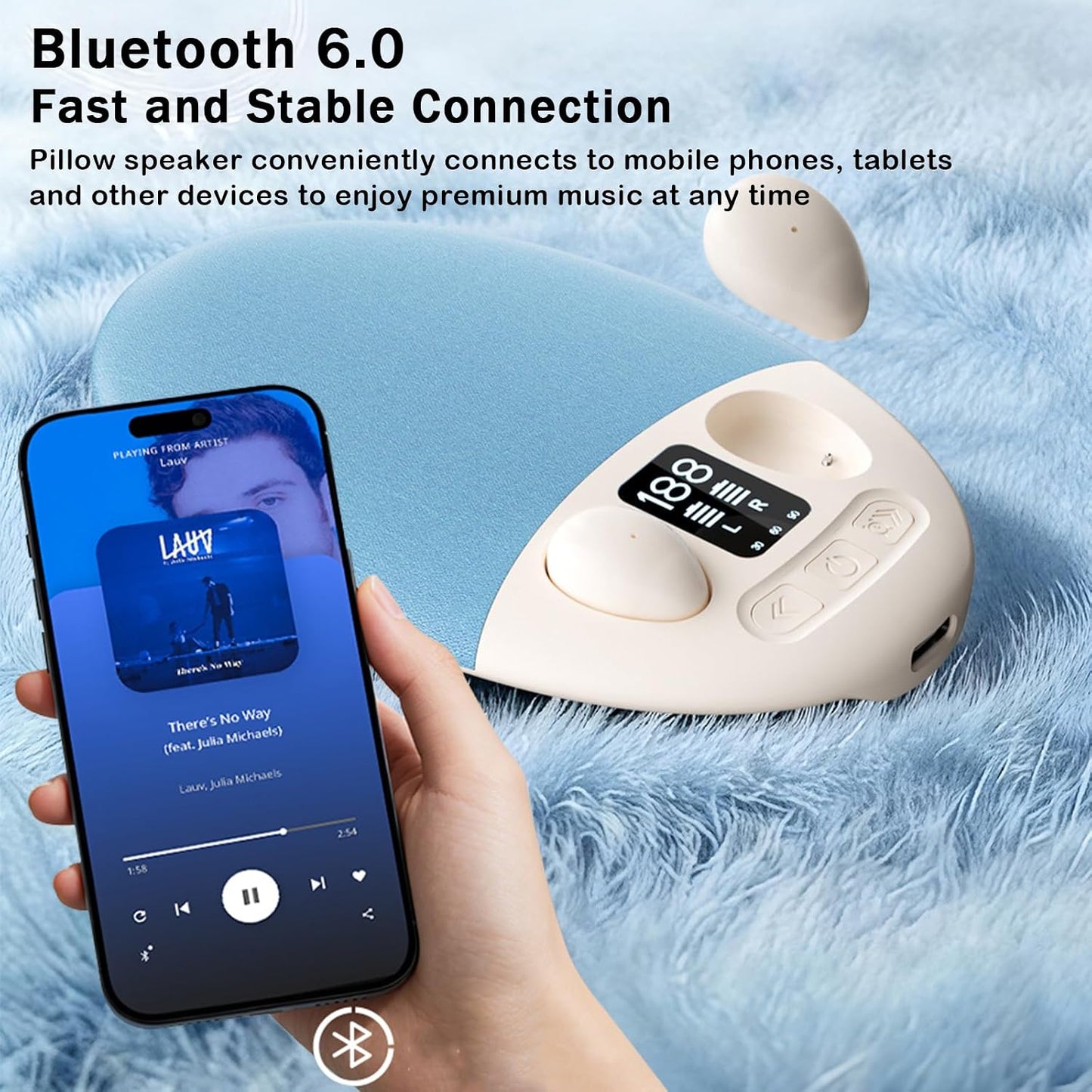 Generic Bluetooth Pillow Speaker with Wireless Earbuds for Sleeping, Mini Portable Under Pillow Speaker with White
