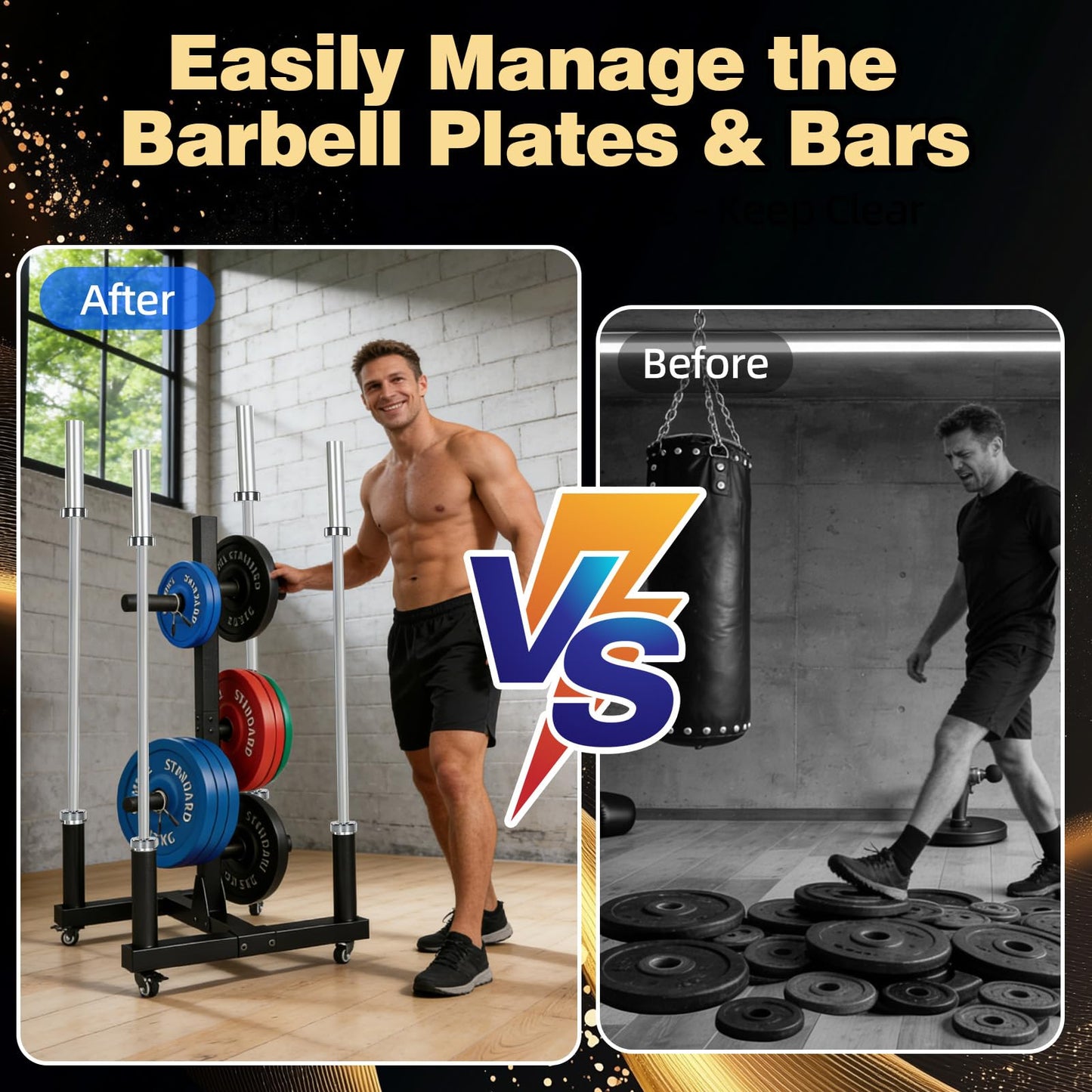laapee Weight Plate Rack for 2-inch Olympic Bumper Plate and Barbell, Weight Tree with 800 LBS Capacity, Heavy Duty Storage Racks with 4 Barbell Holder & Lockable Wheels for Home Gym Garaage Gym