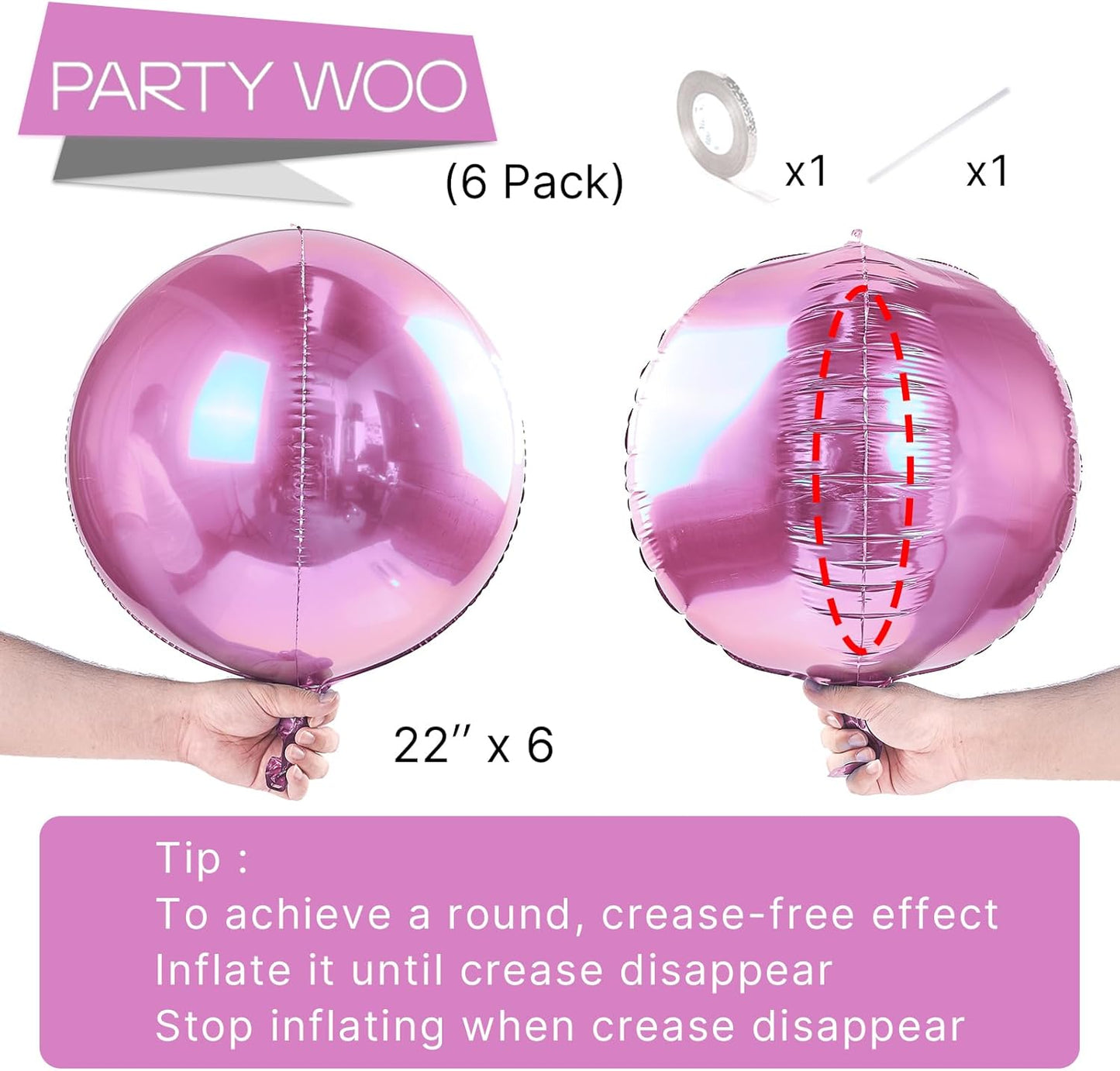 PartyWoo Pearl Pink Foil Balloons - 22 Inch Jumbo Round Mylar Balloons for Baby Showers & Birthdays