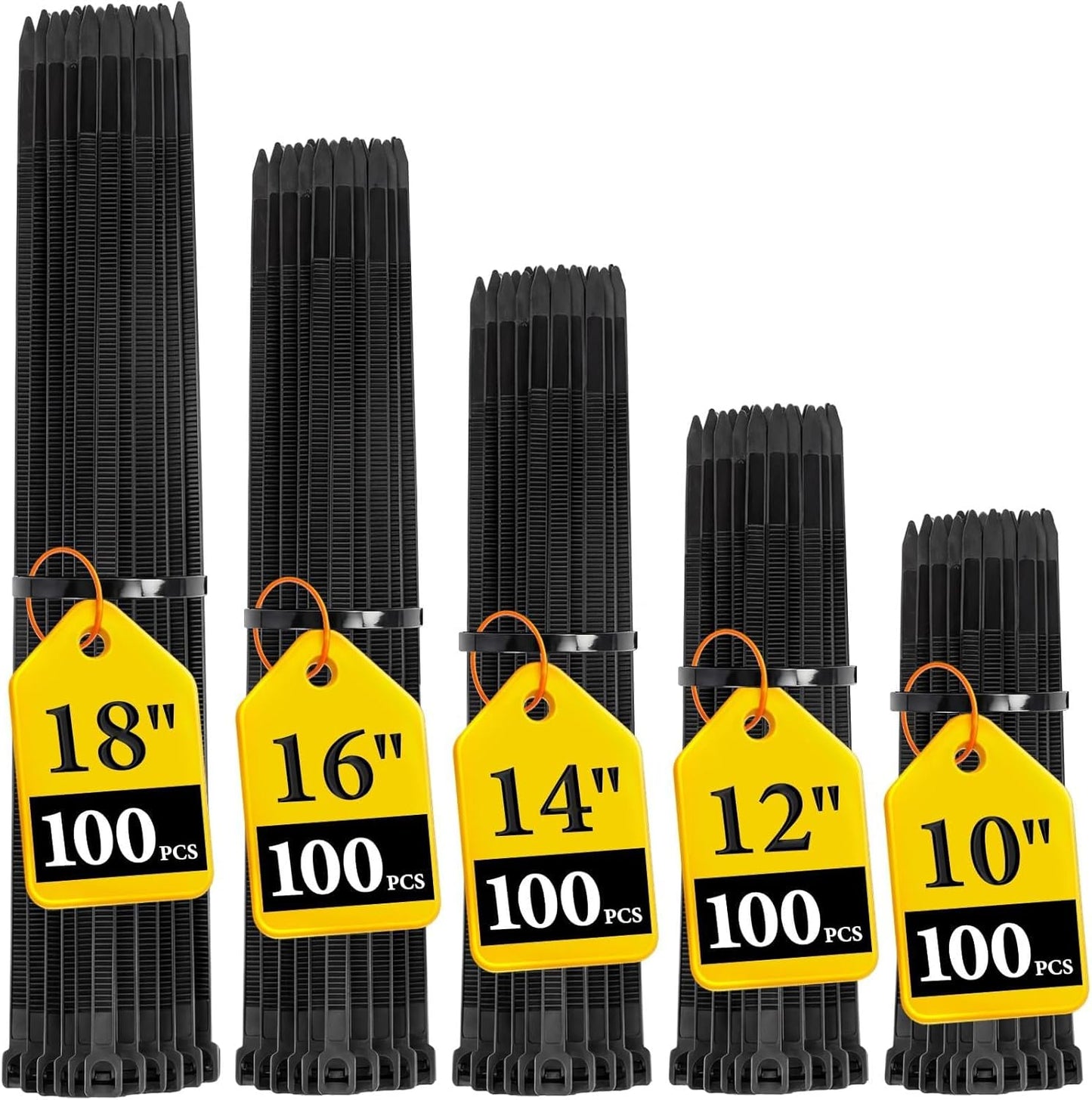FYXHHOT Size,10+12+14+16+18 Inch,120 LBS Outdoor500 Pack Zip Ties Assorted Tensile Strength Heavy Duty Cable Wire Ties