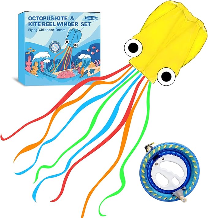 Octopus Kites for Kids & Adults Easy to Fly, 24”x 158” Large Soft Kite Kit for Boys and Girls, Single Line 3D Beach Kite Set for Teens,Perfect for Outdoor Activities