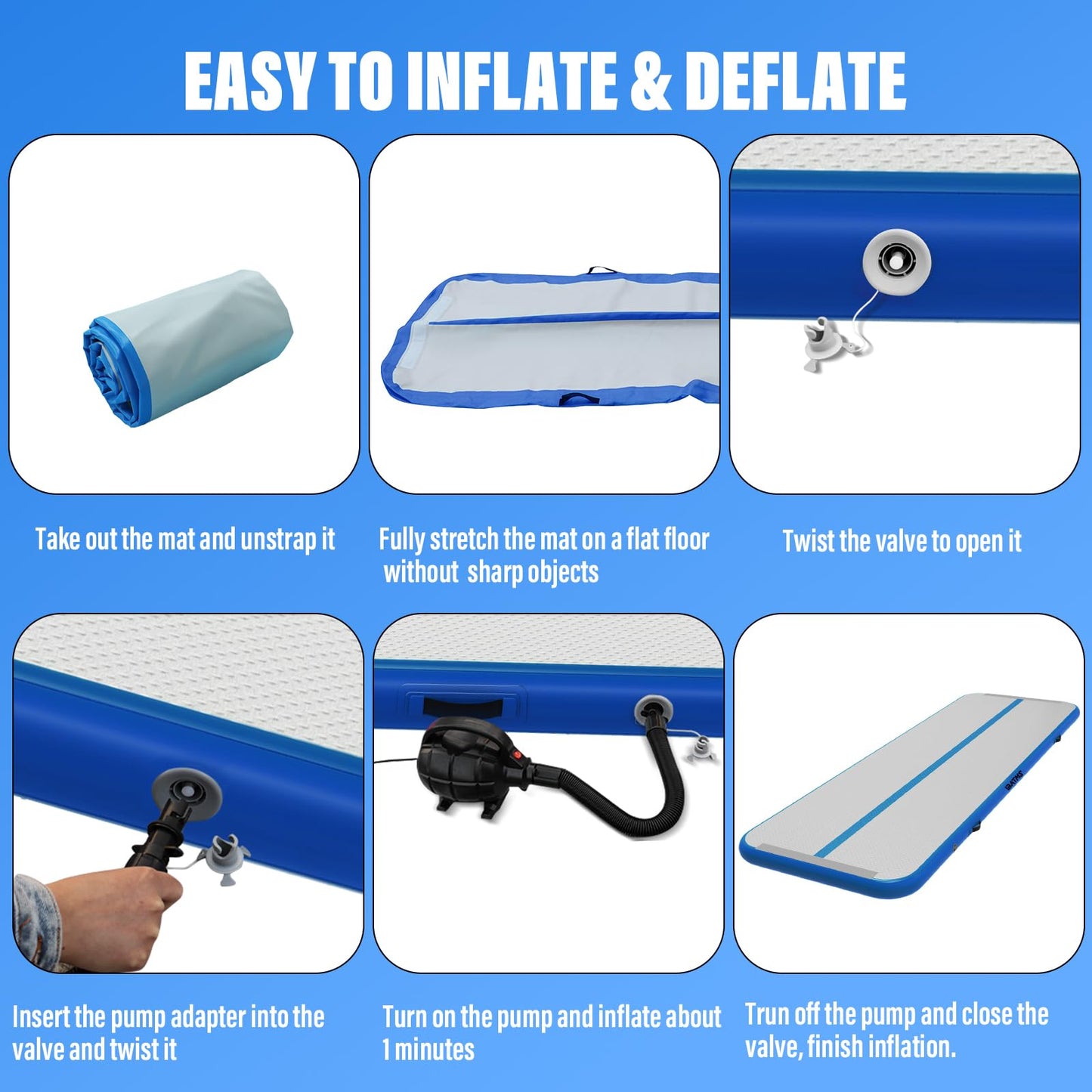IBATMS Air Track Tumbling Mat 10ft 13ft 16ft 20ft, Inflatable Gymnastics Mat, Tumble Track with Electric Air Pump for Outdoor Indoor Home Gym Cheerleading Training