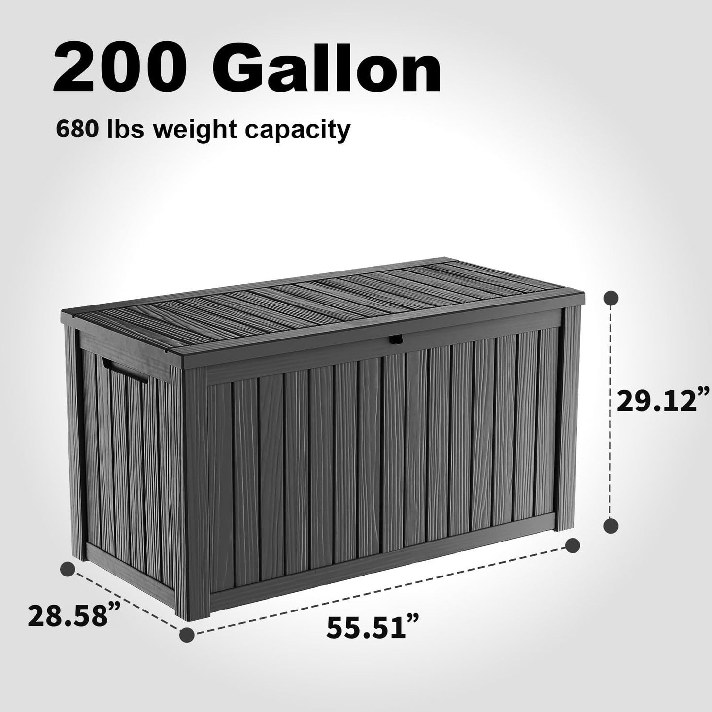 DRATO 200 Gallon Deck Box, Waterproof Resin Large Outdoor Storgae Box for Patio Furniture, Patio Cushions, Gardening Tools, Pool Supplies, Lockable (Black, 200 Gallon)