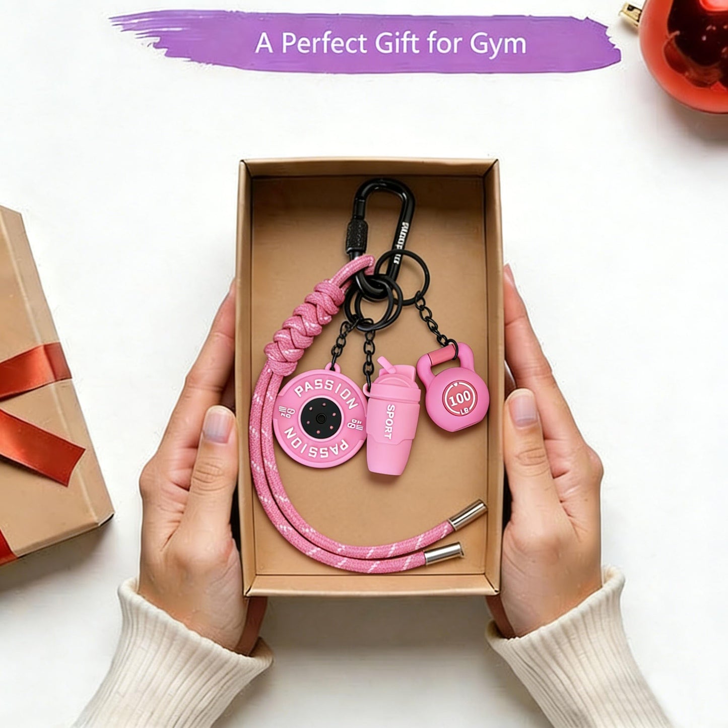 XVWXVW Dumbbell & Weights Keychain, Bags Charms Gift for fitness Women and Men, Cute Mini Car Key Chains Accessories for Gym，Keychain Wristlet Fitness Gift (Pink)