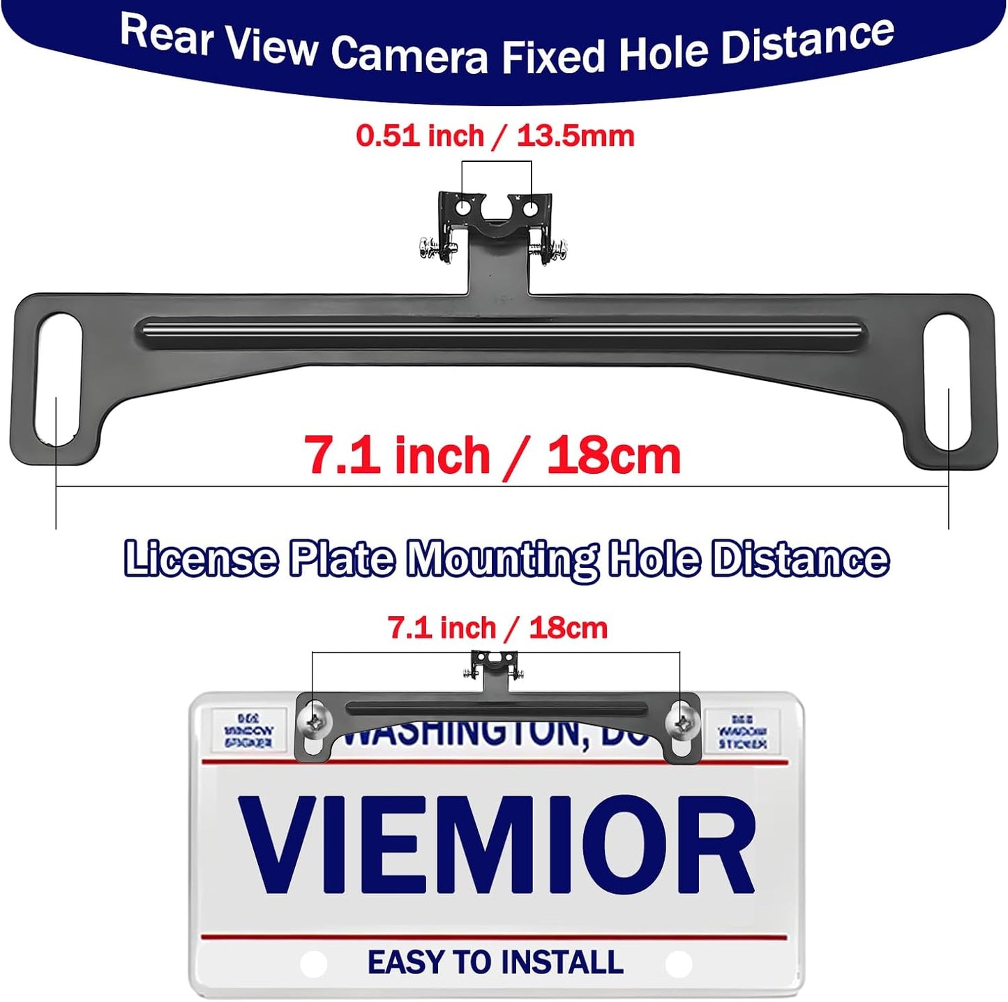 Viemior Universal Car Rear View Camera License Plate Bracket, Premium Backup Camera License Plate Dash Cam Mirror Cam