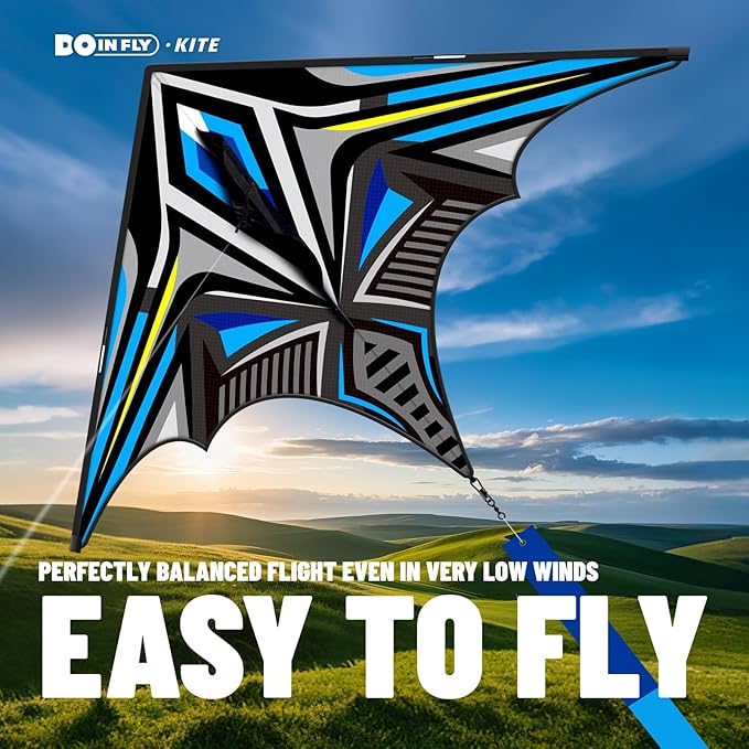 Delta Mecha Kite for Kids & Adults, Easy to Fly for Beginner, 55 x 36 Inches, Best Kites for Beach Days & Park Fun and Family Outdoor Activities（Blue）