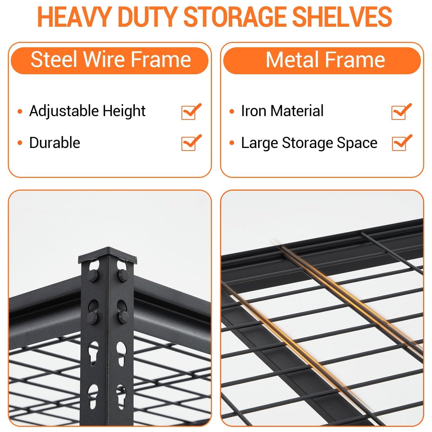 Garage Storage Shelves 5 Tiers, Heavy Duty Storage Shelving Racks with 2500 LBS Capacity, 60 in L x 24 in W x 78 in H Metal Adjustable Utility Shelving Unit for Garage Organization, Basement, Workshop