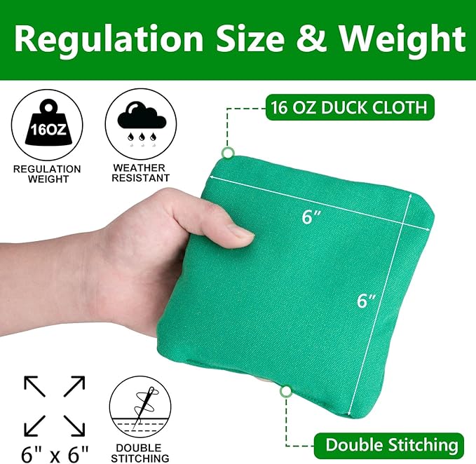 EunHo Cornhole Bags Set of 8 Regulation Size & Weight Corn Hole Bean Bags Official Professional All Weather for Tossing Game with Carry Case