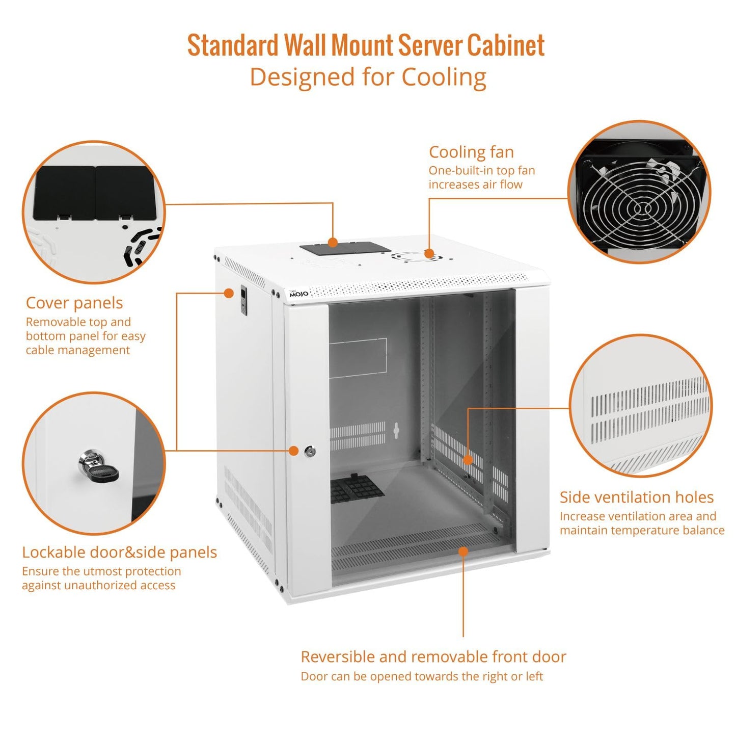Tecmojo 12U Wall Mount Rack Network Cabinet for 19" IT Equipment,with Lockable Glass Door and Side Panels,Cooling Fan,17.7inch Depth,White