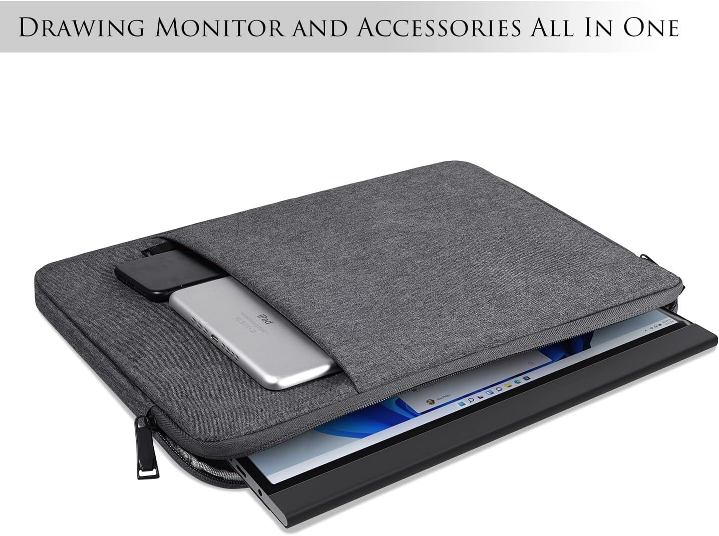CaseDeer 18.5 Inch 18/18.5 Inch Grey(17.5x11.8 Inch) Portable Monitor Case Compatible with Most Large Portable Monitor